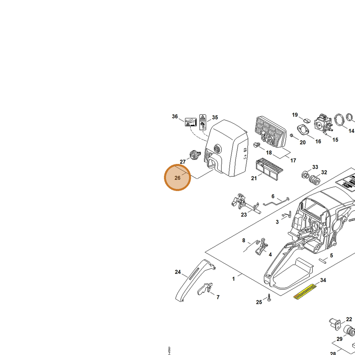 STIHL part 1127-140-1900 — IPL diagram snippet (6x zoom, amber highlight)
