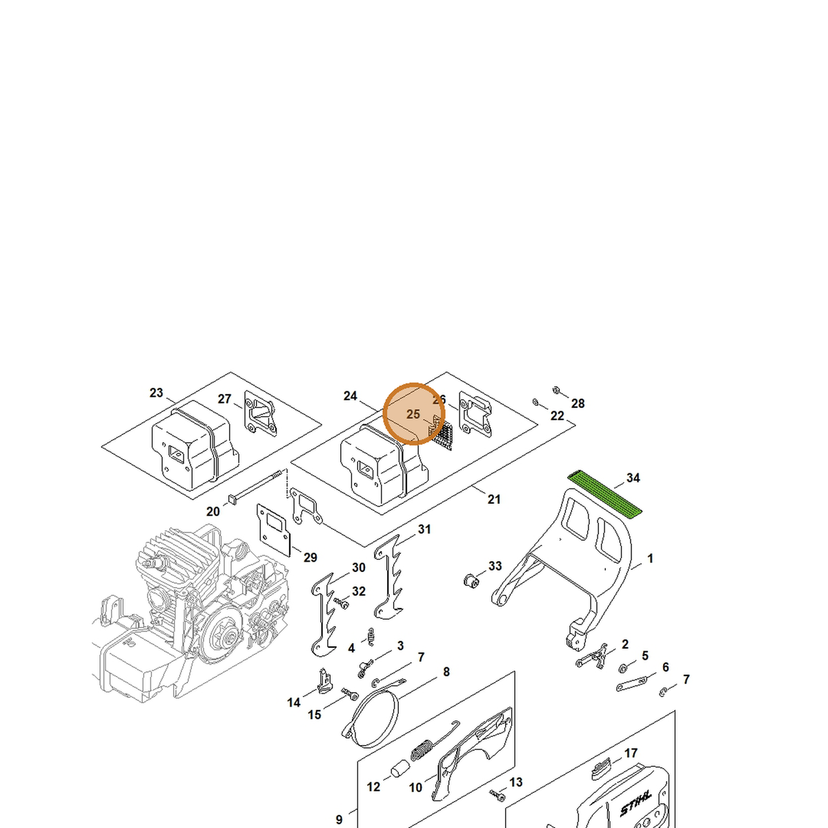 STIHL part 1127-141-9000 — IPL diagram snippet (6x zoom, amber highlight)