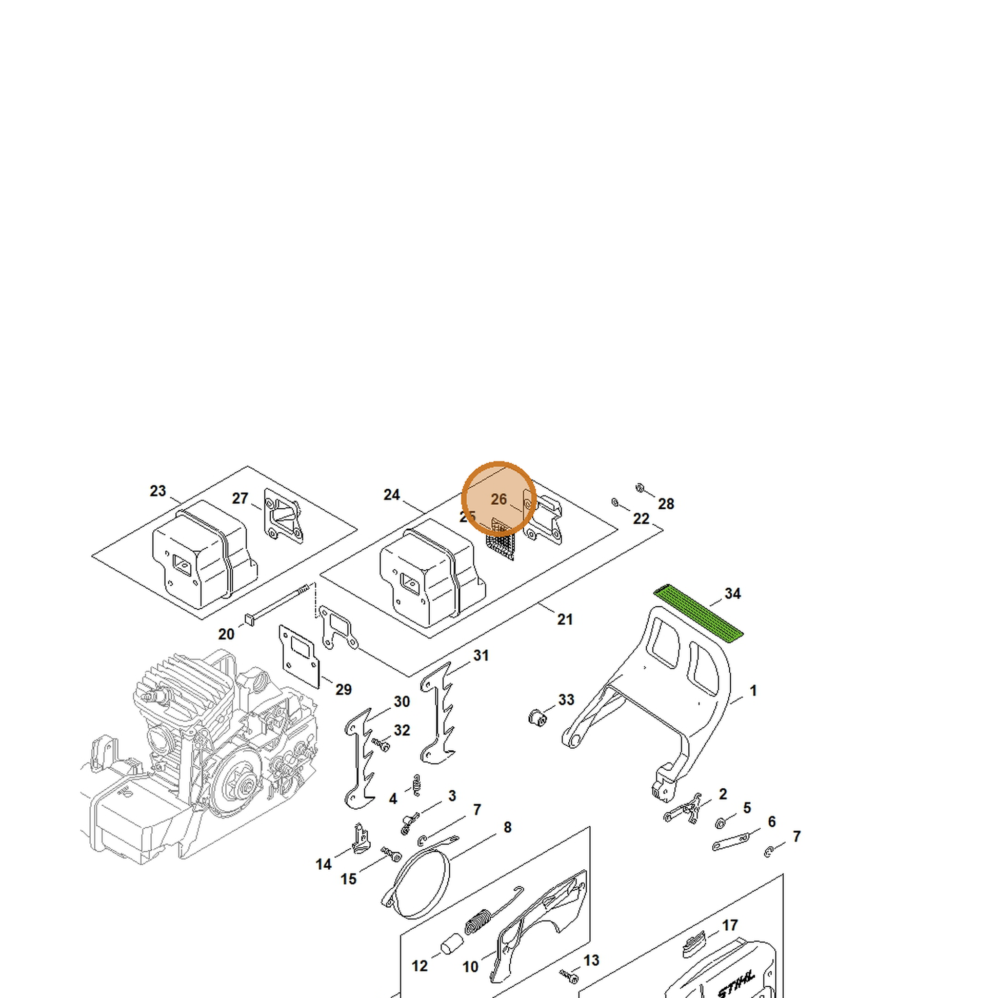 STIHL part 1127-145-1606 — IPL diagram snippet (6x zoom, amber highlight)