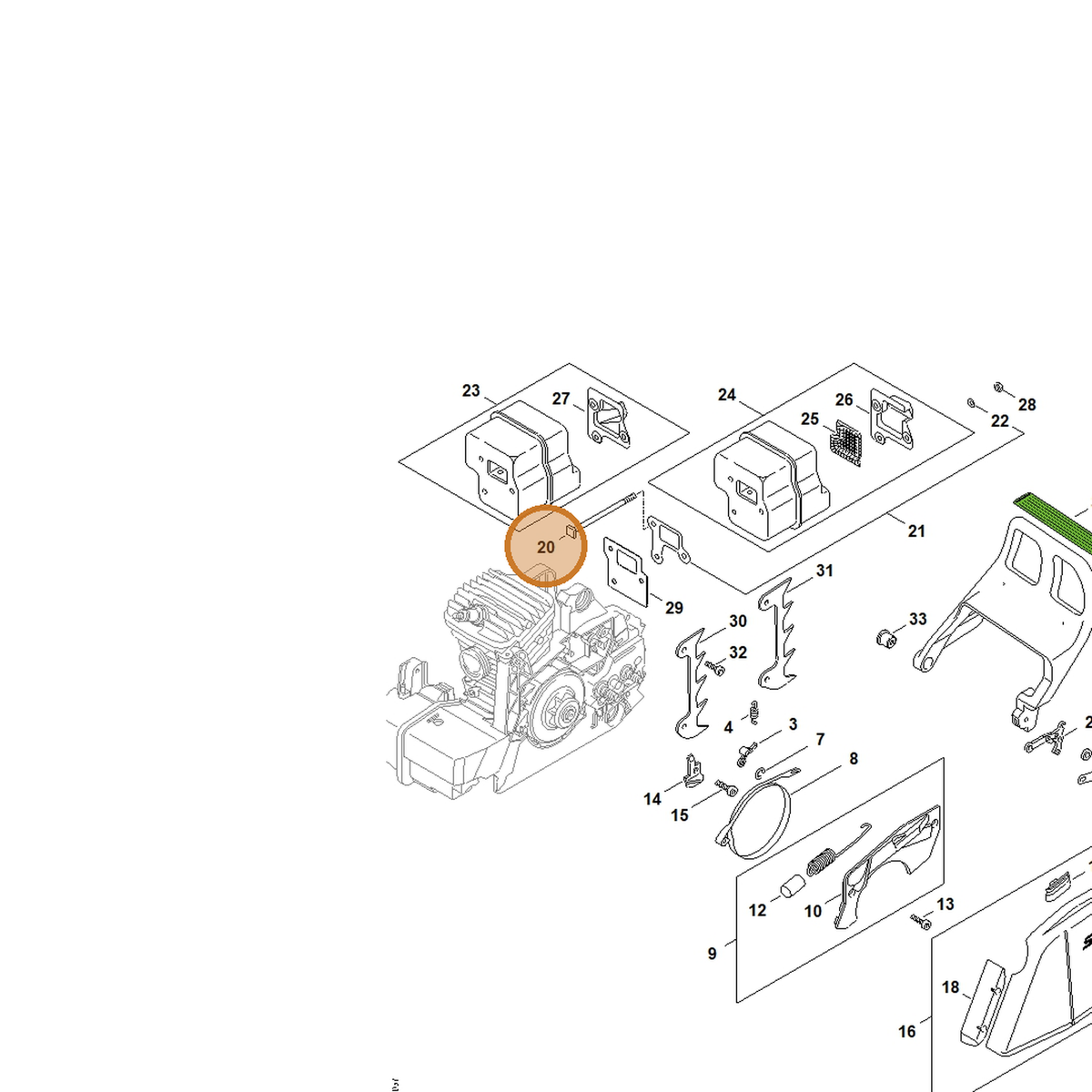 STIHL part 1127-148-1200 — IPL diagram snippet (6x zoom, amber highlight)