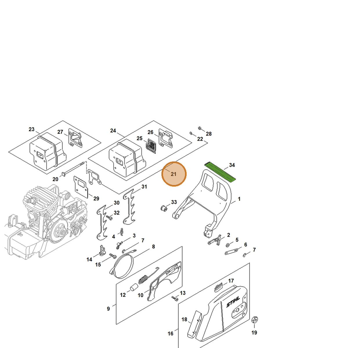 STIHL part 1127-149-0600 — IPL diagram snippet (6x zoom, amber highlight)
