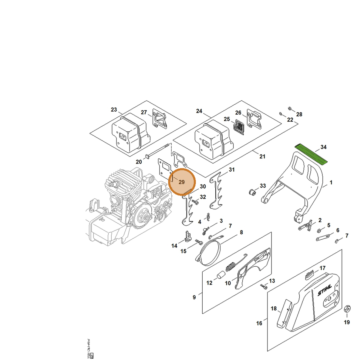 STIHL part 1127-149-0601 — IPL diagram snippet (6x zoom, amber highlight)