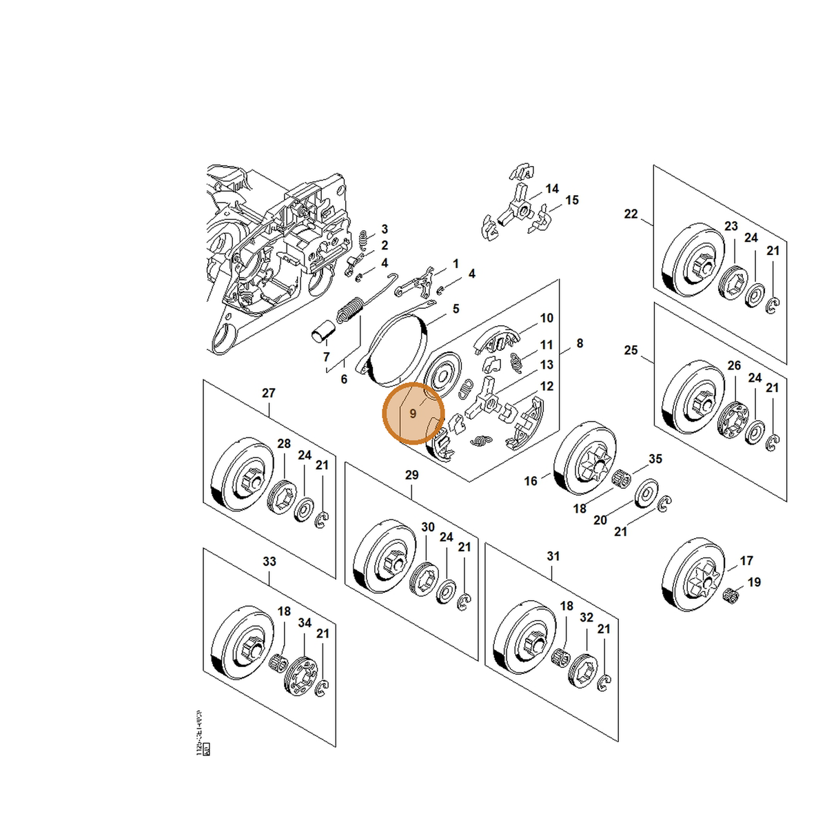 STIHL part 1127-162-1000 — IPL diagram snippet (6x zoom, amber highlight)