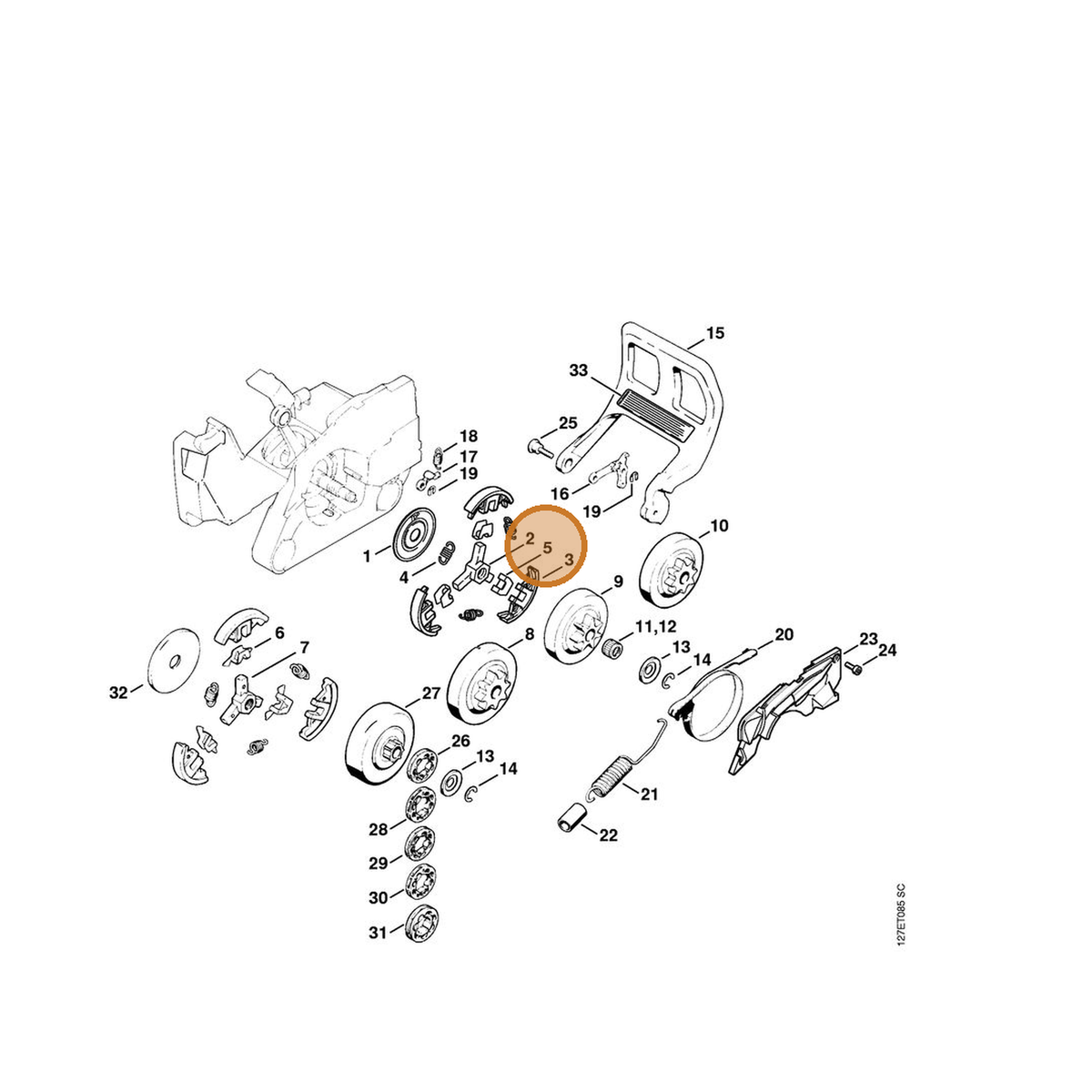 STIHL part 1127-162-3000 — IPL diagram snippet (6x zoom, amber highlight)