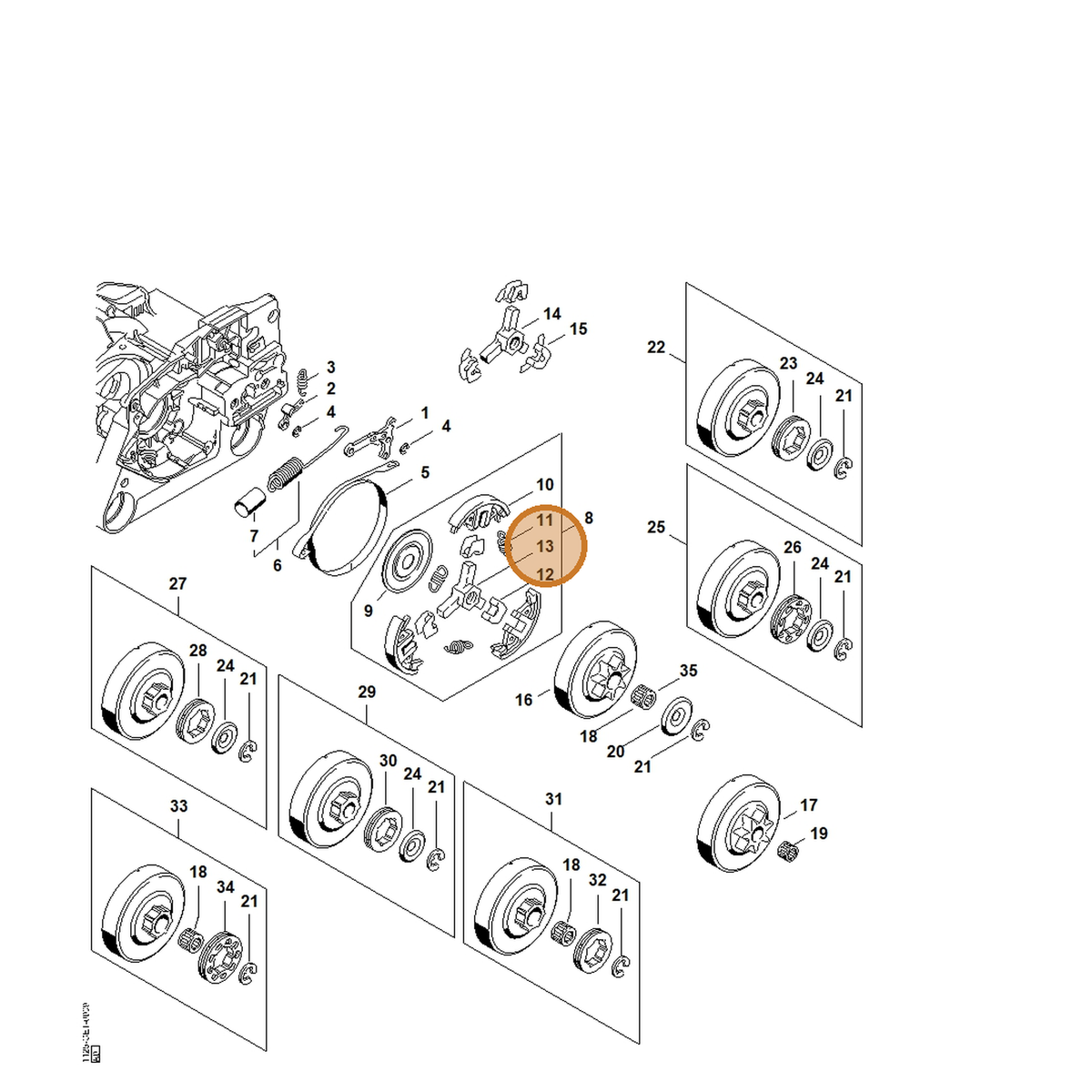 STIHL part 1127-162-3200 — IPL diagram snippet (6x zoom, amber highlight)