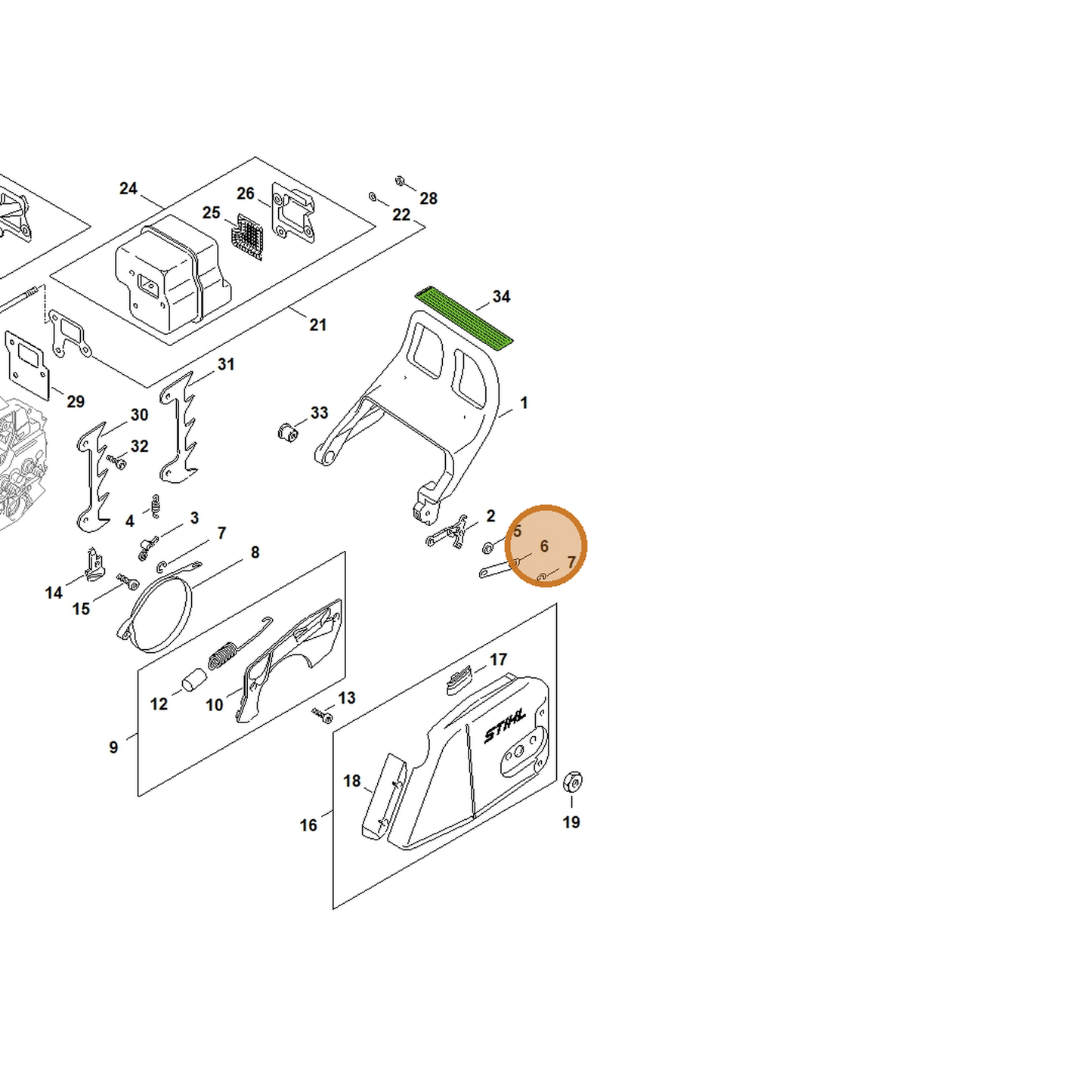 STIHL part 1127-162-5800 — IPL diagram snippet (6x zoom, amber highlight)