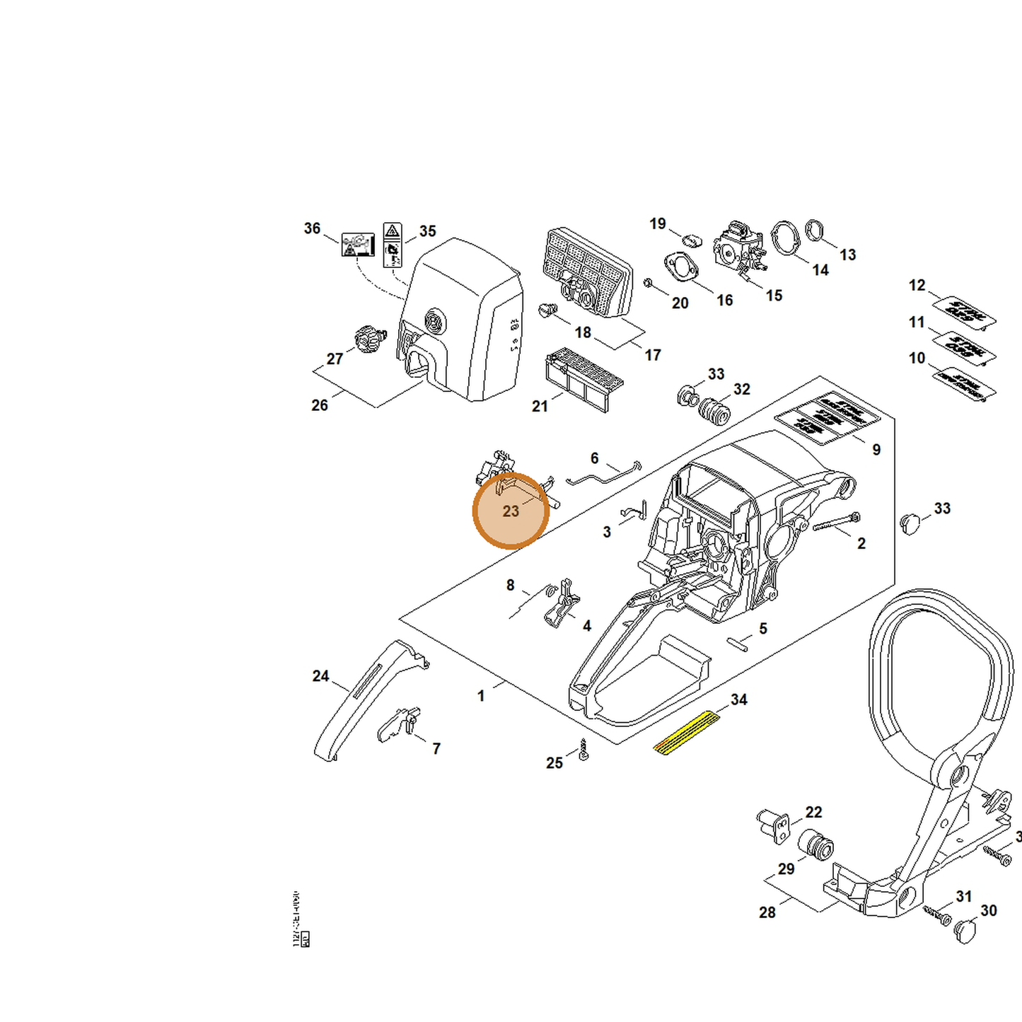 STIHL part 1127-182-0900 — IPL diagram snippet (6x zoom, amber highlight)