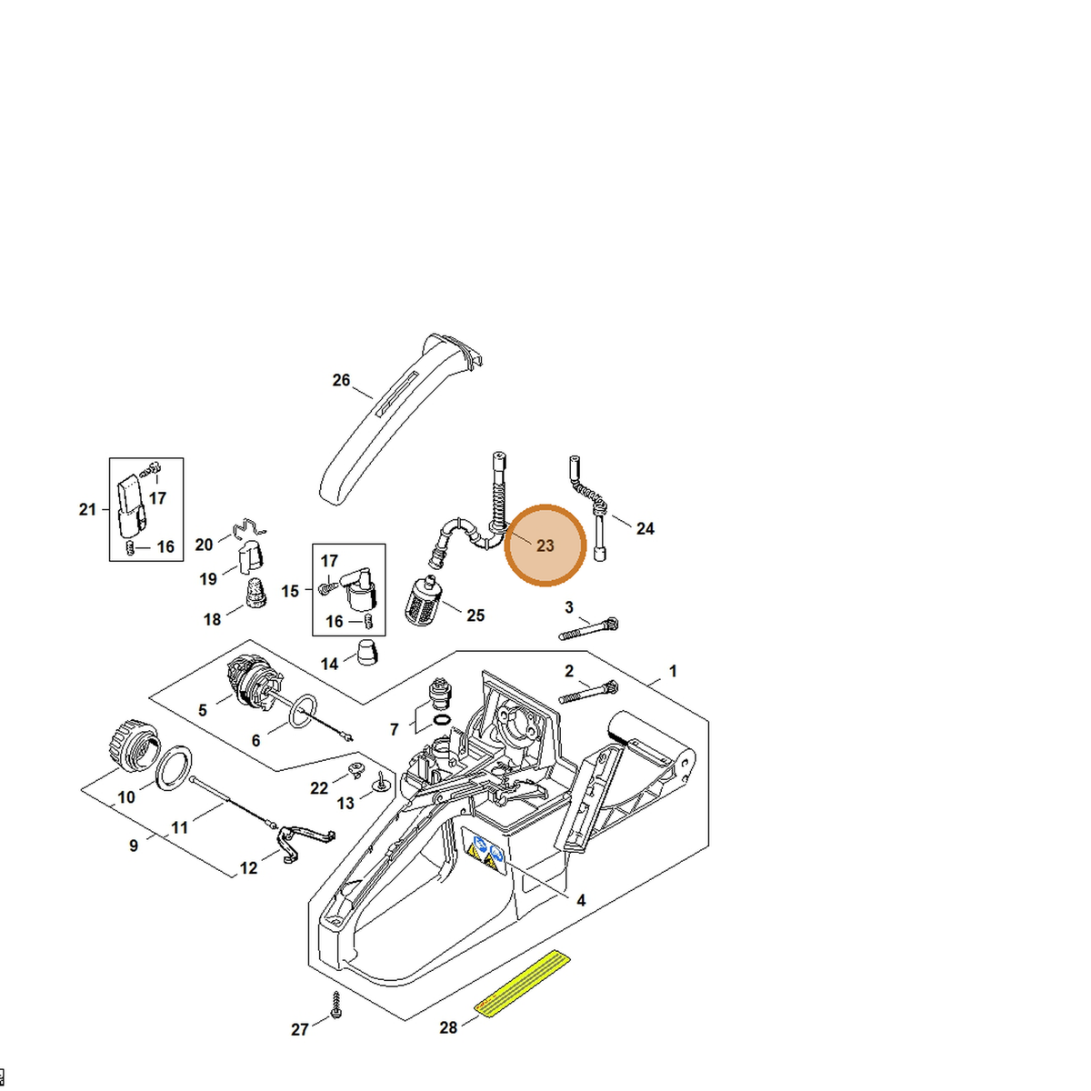 STIHL part 1127-358-7703 — IPL diagram snippet (6x zoom, amber highlight)