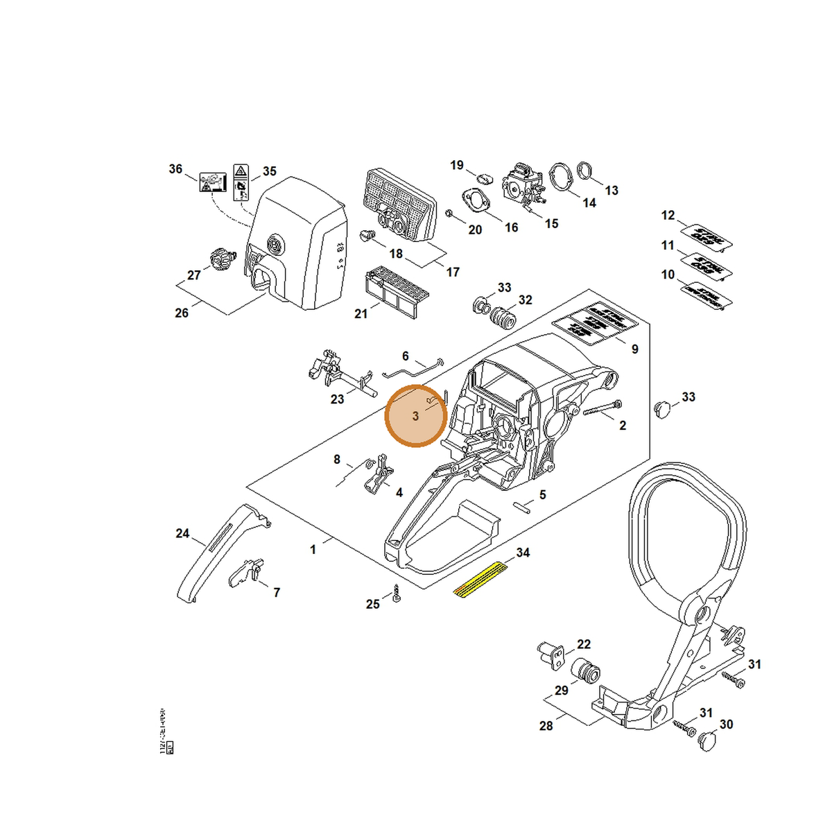 STIHL part 1127-442-1600 — IPL diagram snippet (6x zoom, amber highlight)