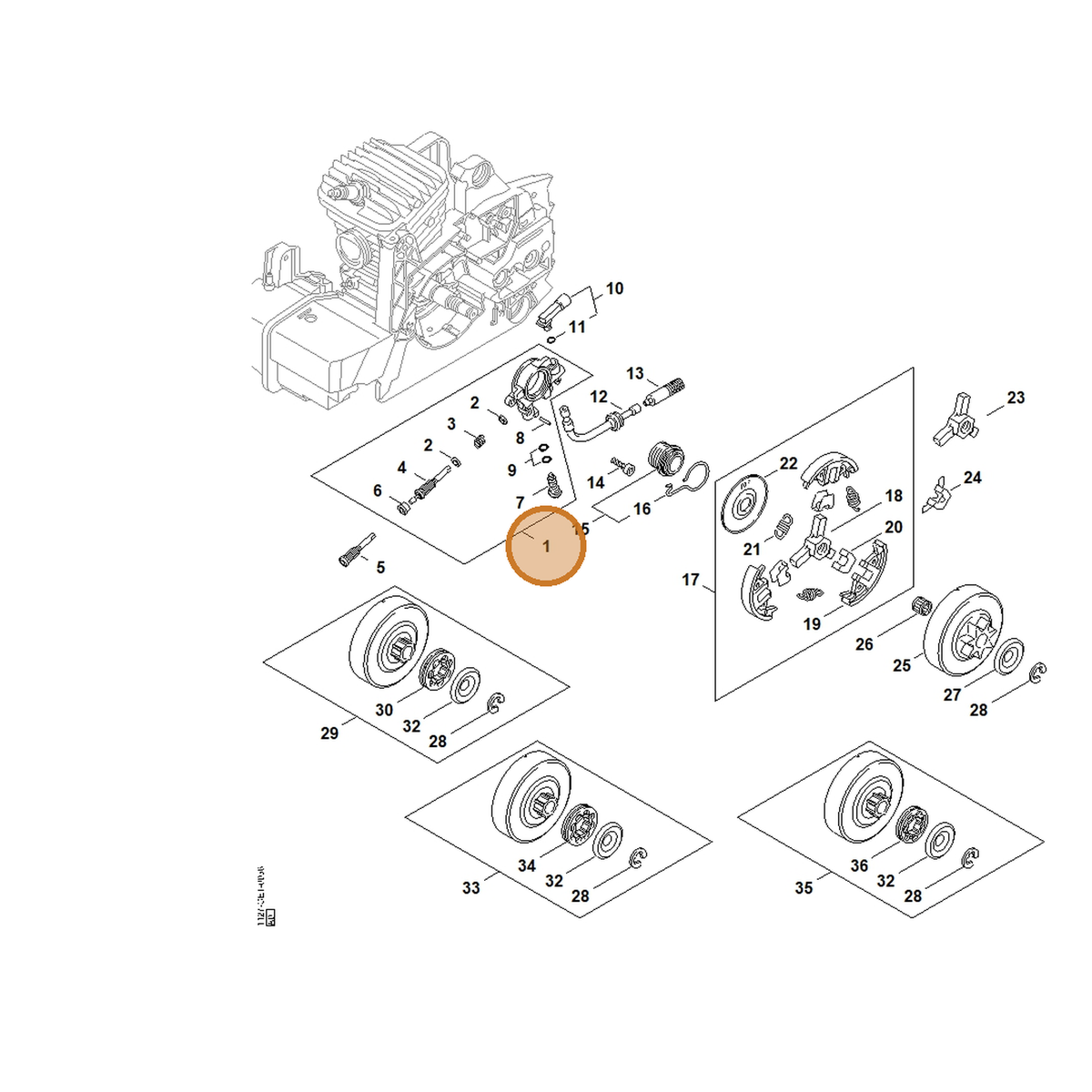 STIHL part 1127-640-3204 — IPL diagram snippet (6x zoom, amber highlight)