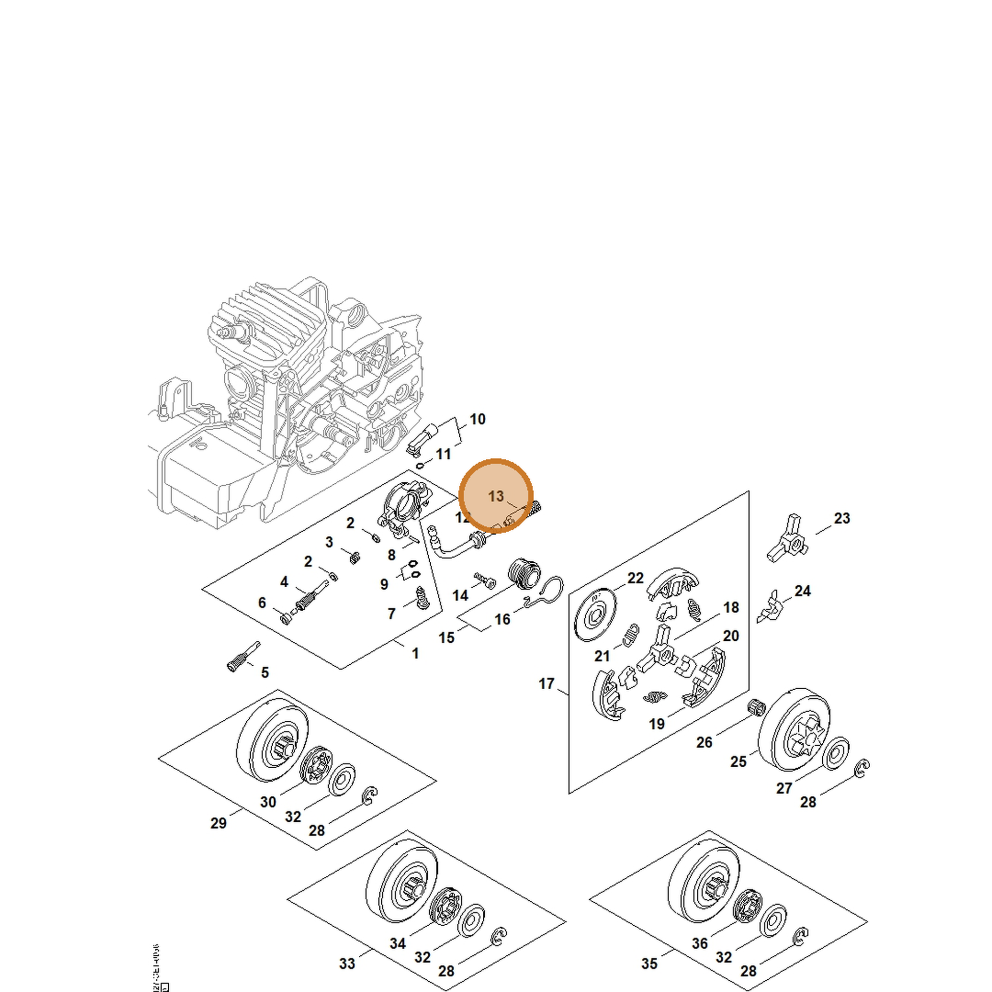 STIHL part 1127-640-3800 — IPL diagram snippet (6x zoom, amber highlight)