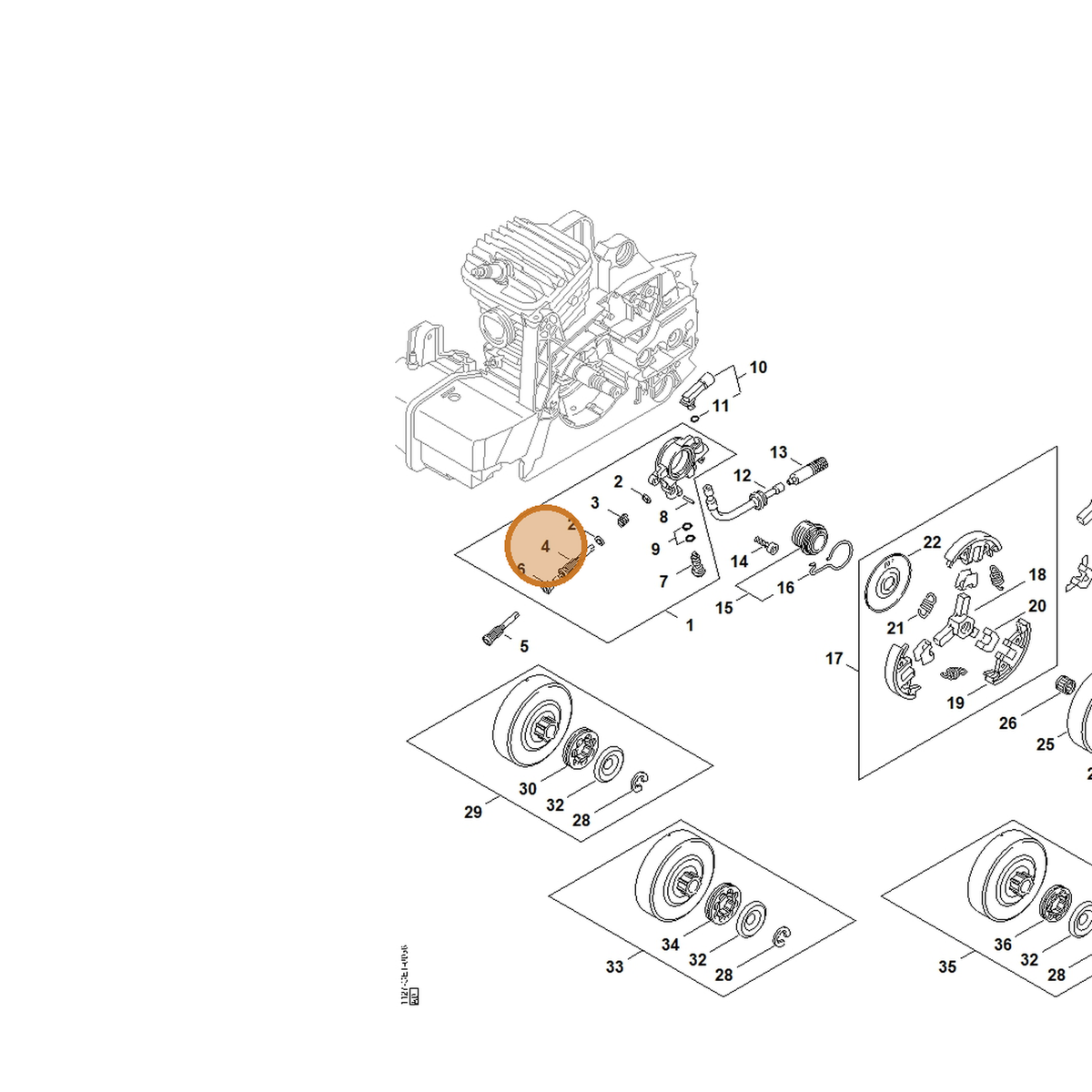 STIHL part 1127-647-0602 — IPL diagram snippet (6x zoom, amber highlight)