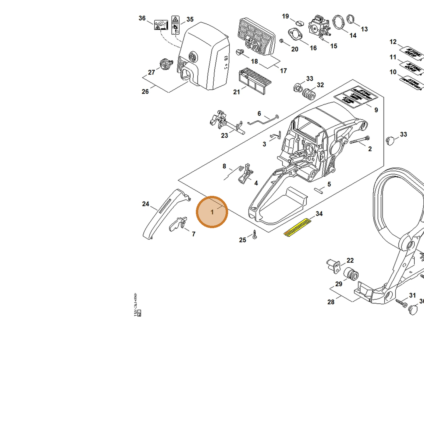 STIHL part 1127-790-1001 — IPL diagram snippet (6x zoom, amber highlight)