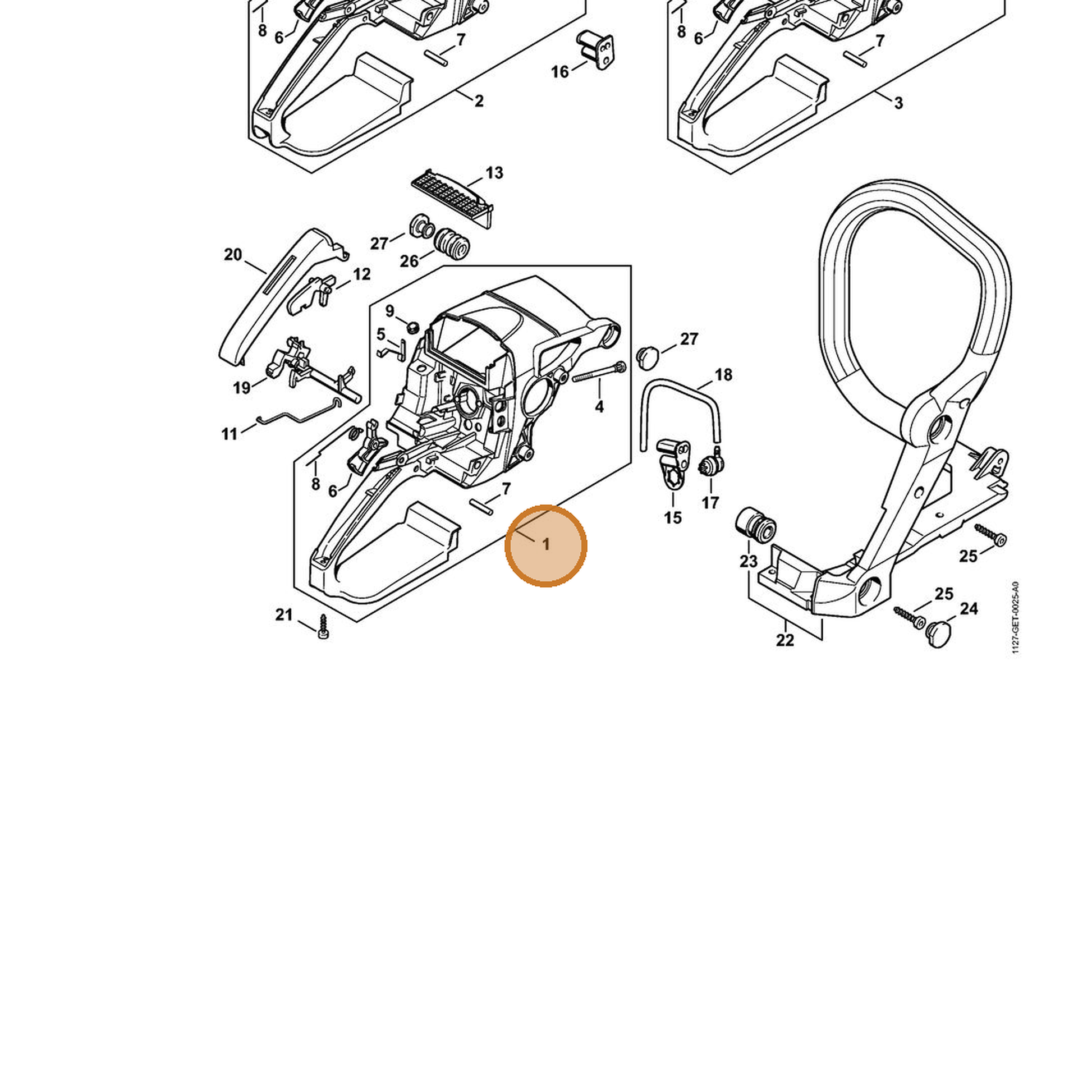 STIHL part 1127-790-1002 — IPL diagram snippet (6x zoom, amber highlight)