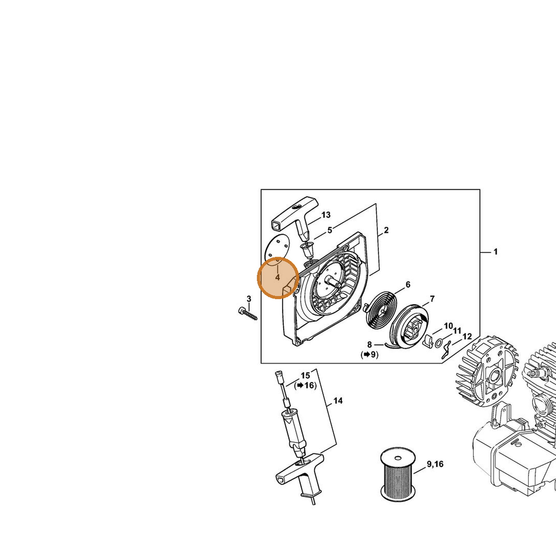 STIHL part 1127-967-1502 — IPL diagram snippet (6x zoom, amber highlight)