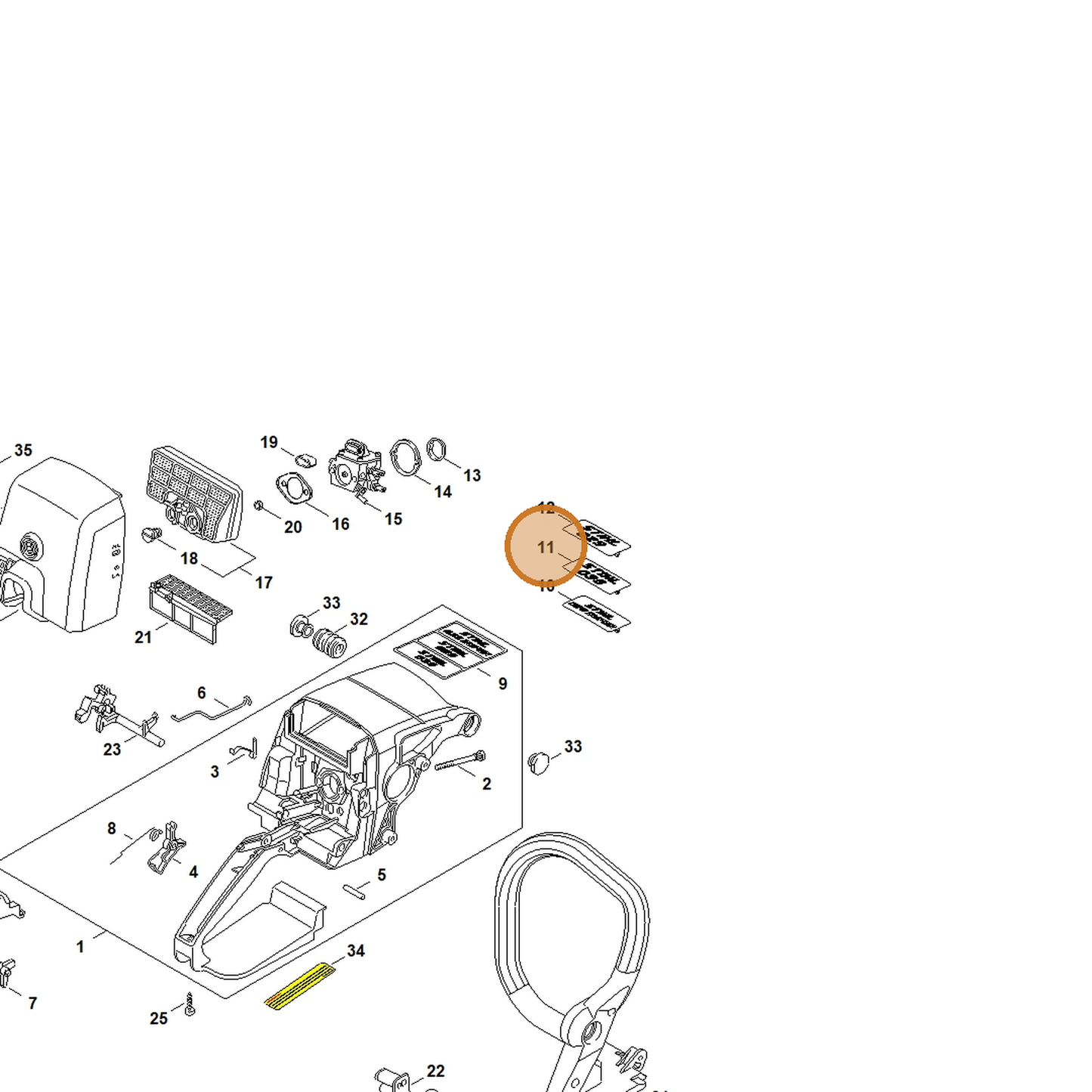 STIHL part 1127-967-1510 — IPL diagram snippet (6x zoom, amber highlight)