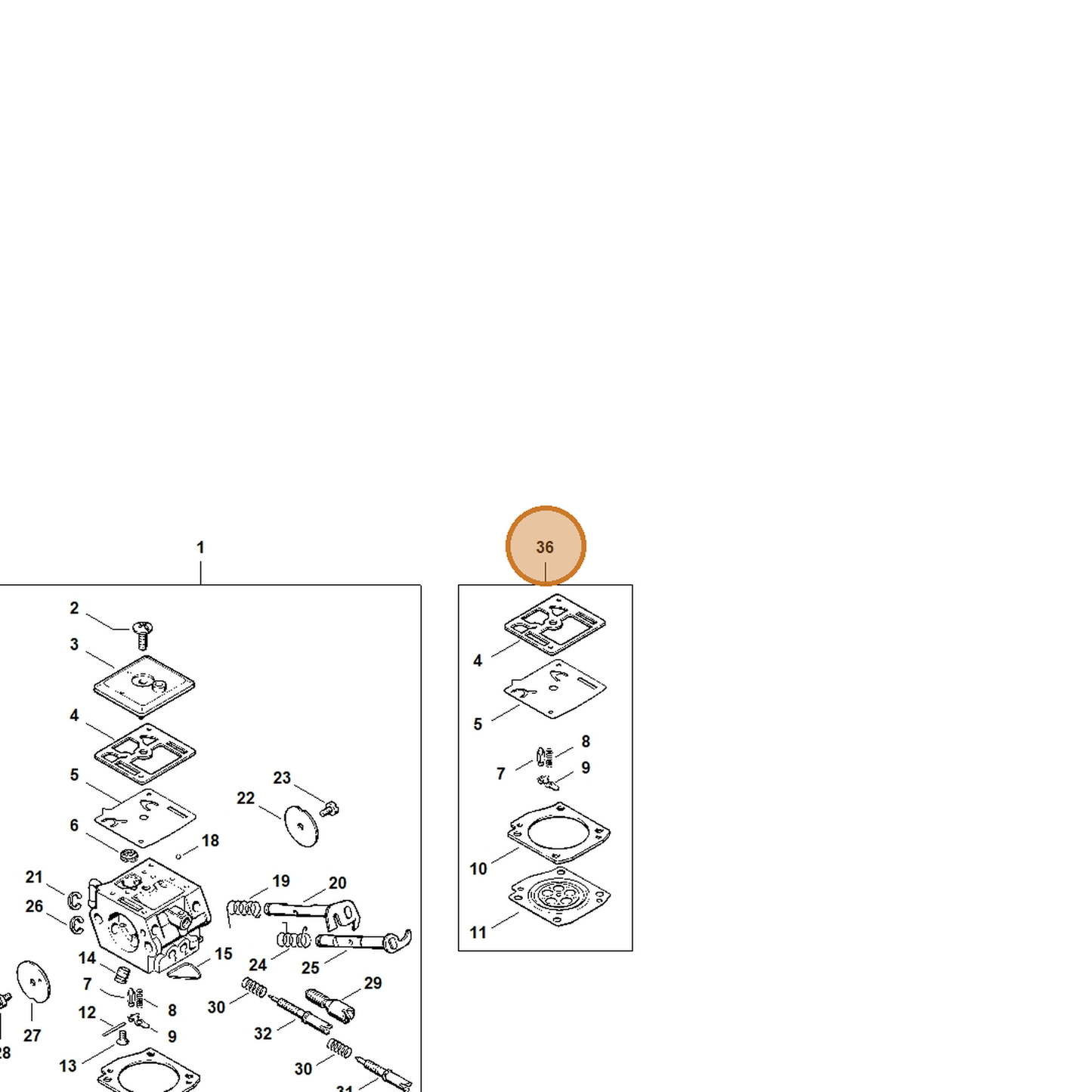 STIHL part 1128-007-1065 — IPL diagram snippet (6x zoom, amber highlight)
