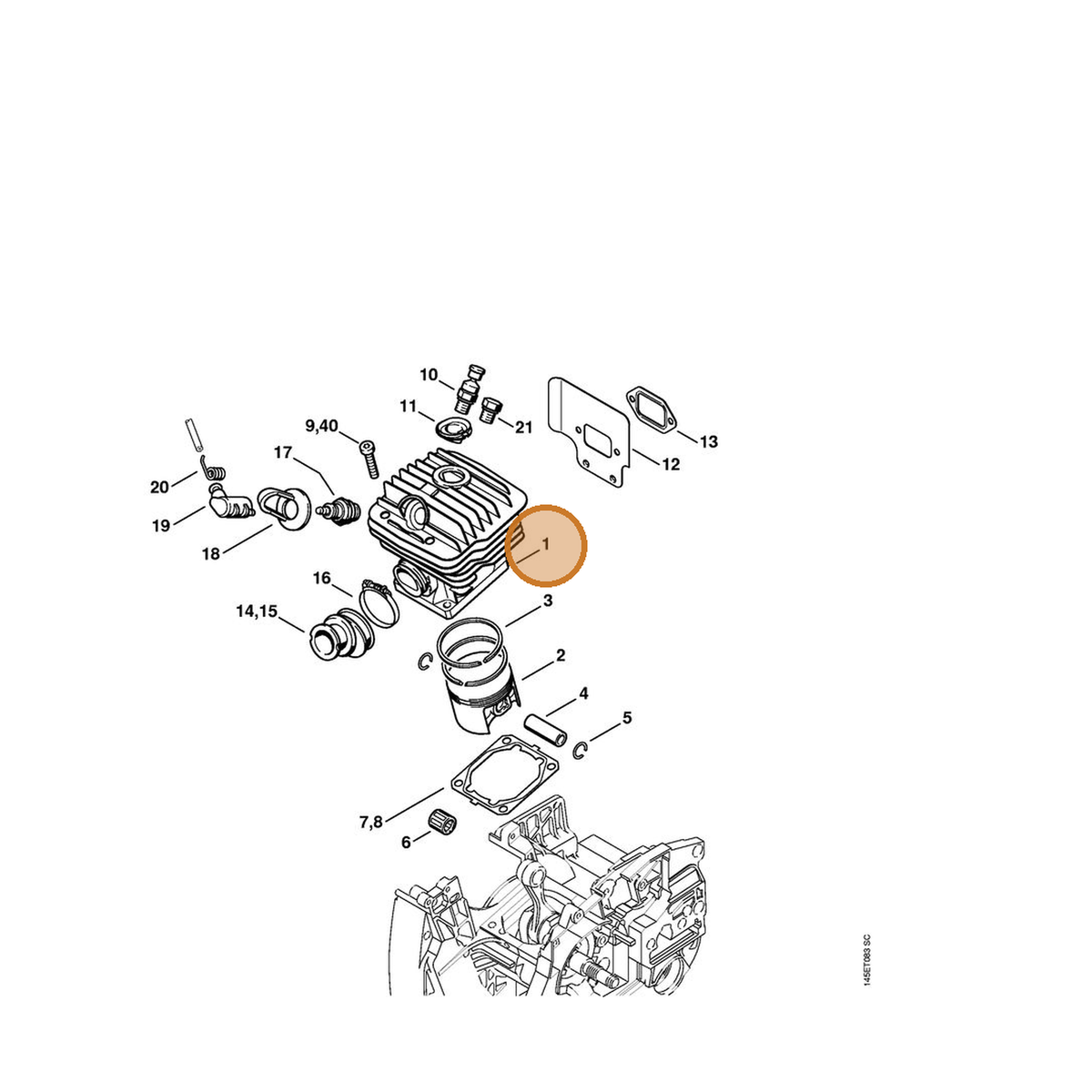 STIHL part 1128-020-1221 — IPL diagram snippet (6x zoom, amber highlight)