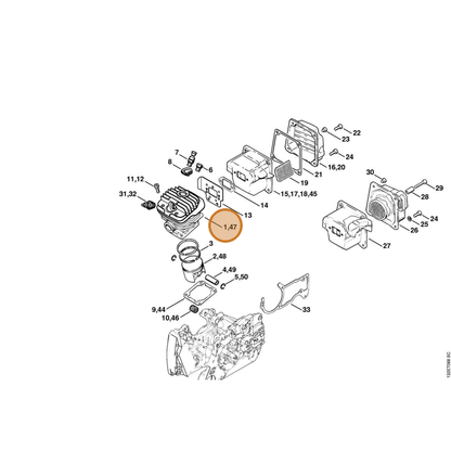 STIHL part 1128-020-1227 — IPL diagram snippet (6x zoom, amber highlight)