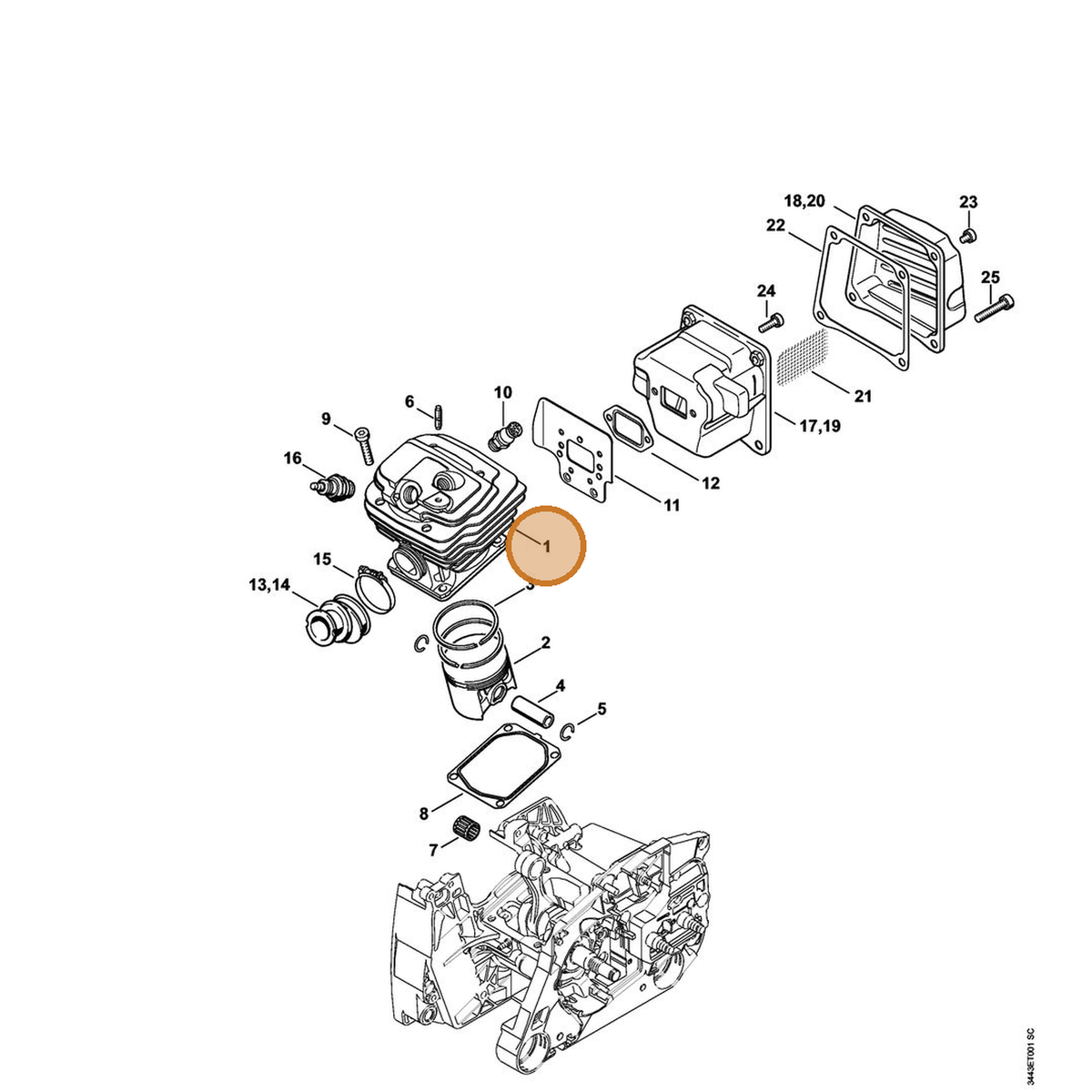 STIHL part 1128-020-1250 — IPL diagram snippet (6x zoom, amber highlight)