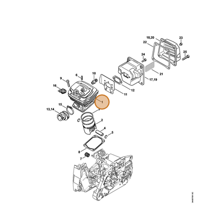 STIHL part 1128-020-1250 — IPL diagram snippet (6x zoom, amber highlight)