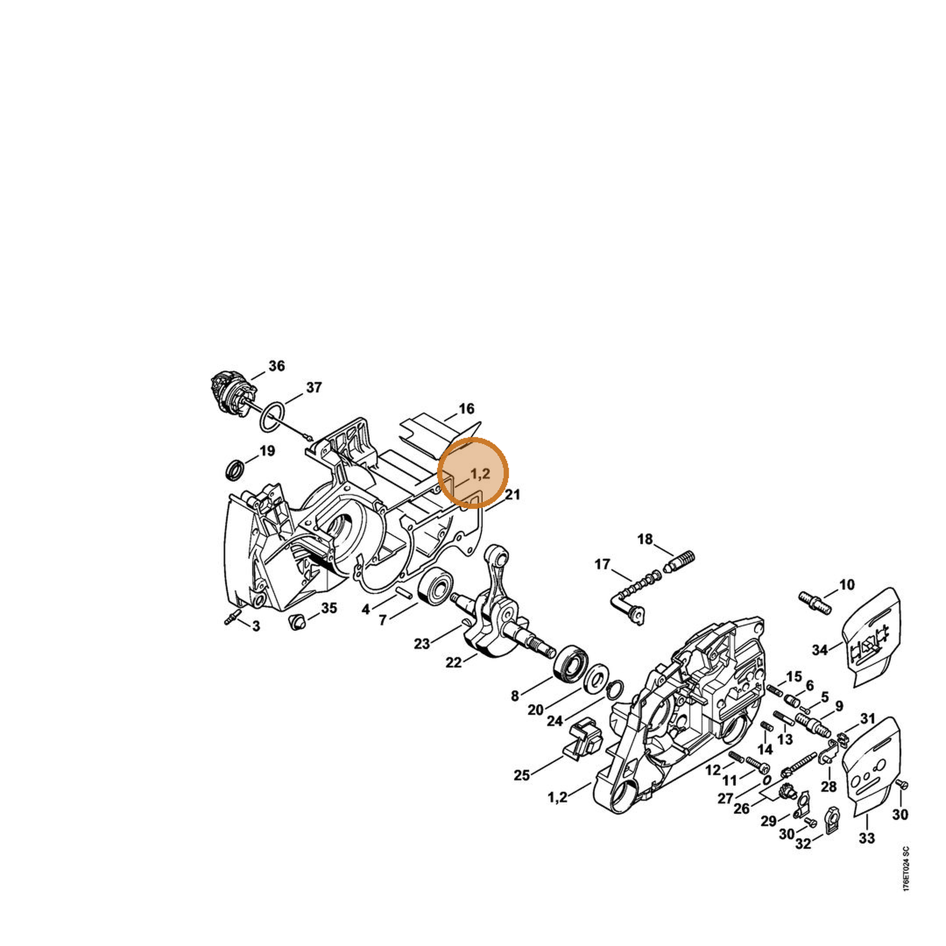 STIHL part 1128-020-2143 — IPL diagram snippet (6x zoom, amber highlight)
