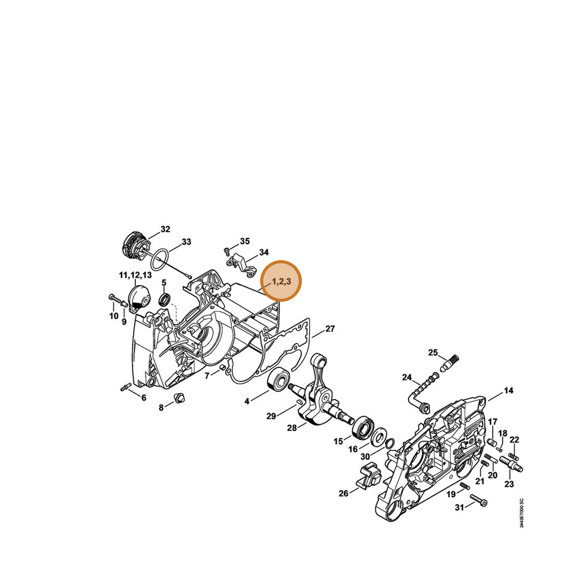 STIHL part 1128-020-2613 — IPL diagram snippet (6x zoom, amber highlight)