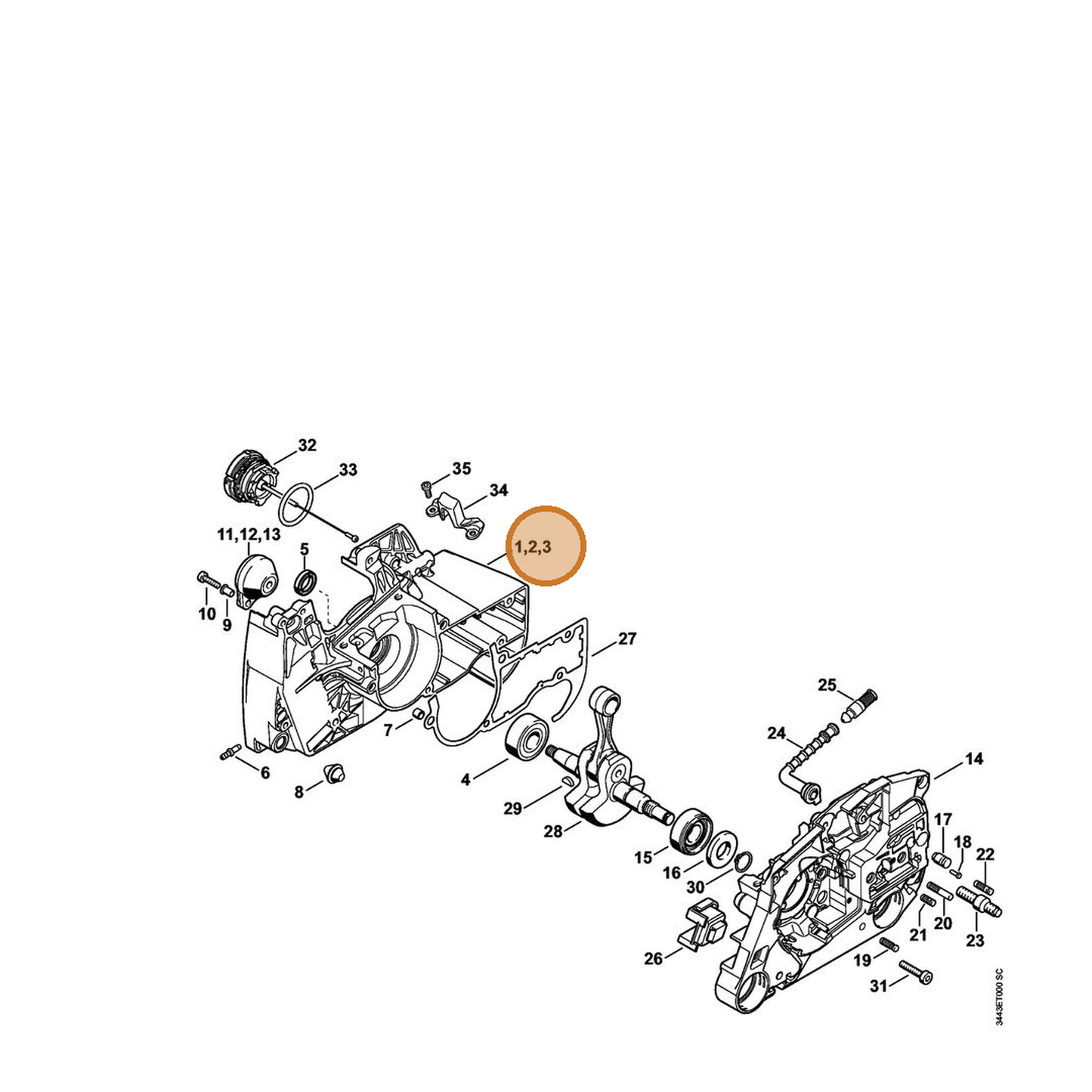 STIHL part 1128-020-2614 — IPL diagram snippet (6x zoom, amber highlight)