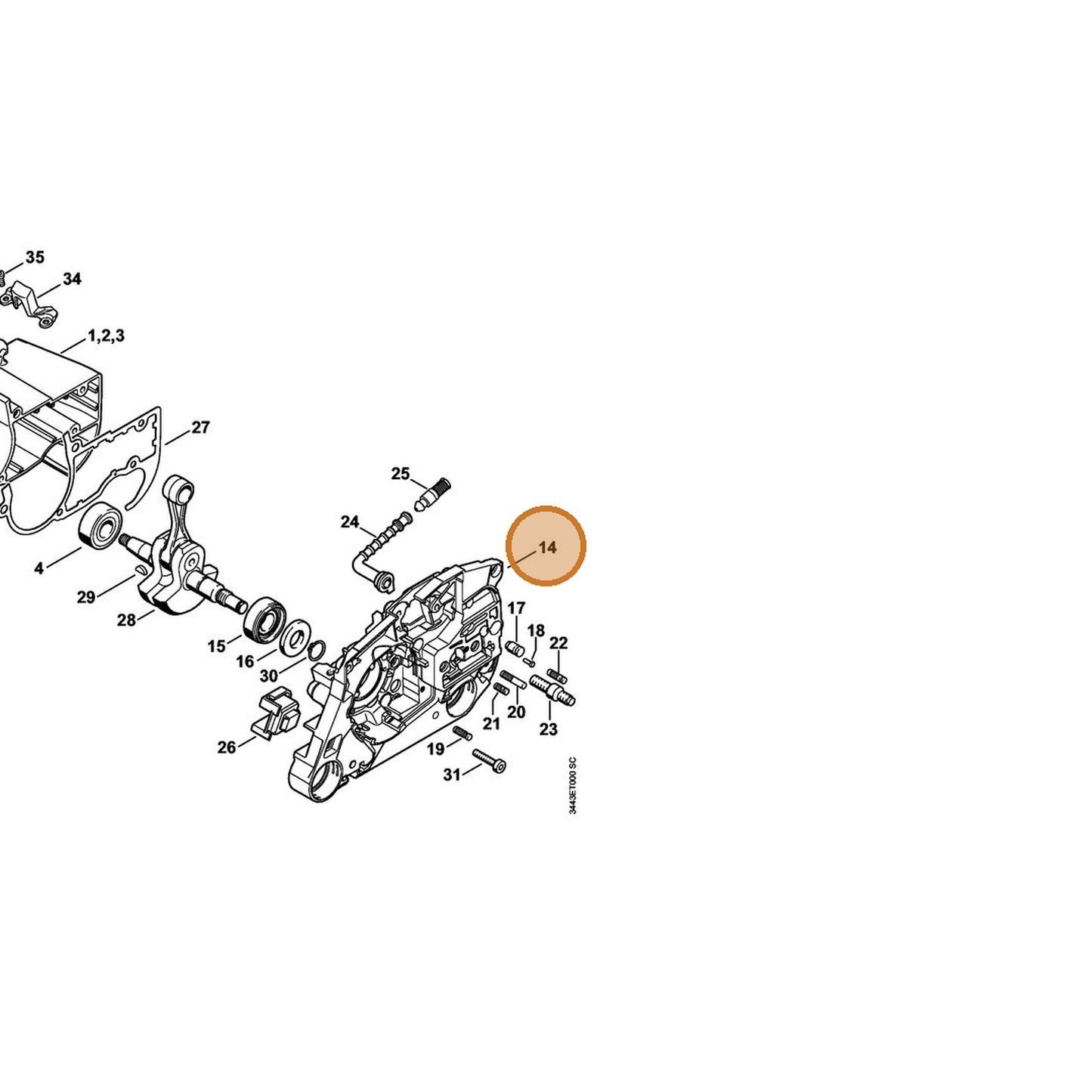 STIHL part 1128-020-2914 — IPL diagram snippet (6x zoom, amber highlight)