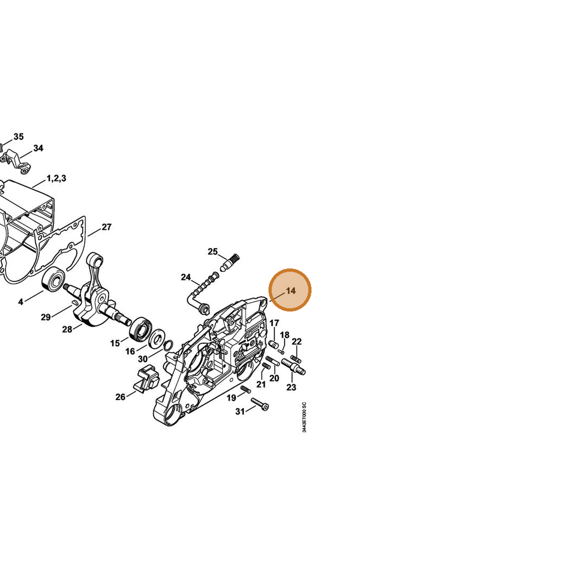 STIHL part 1128-020-2914 — IPL diagram snippet (6x zoom, amber highlight)