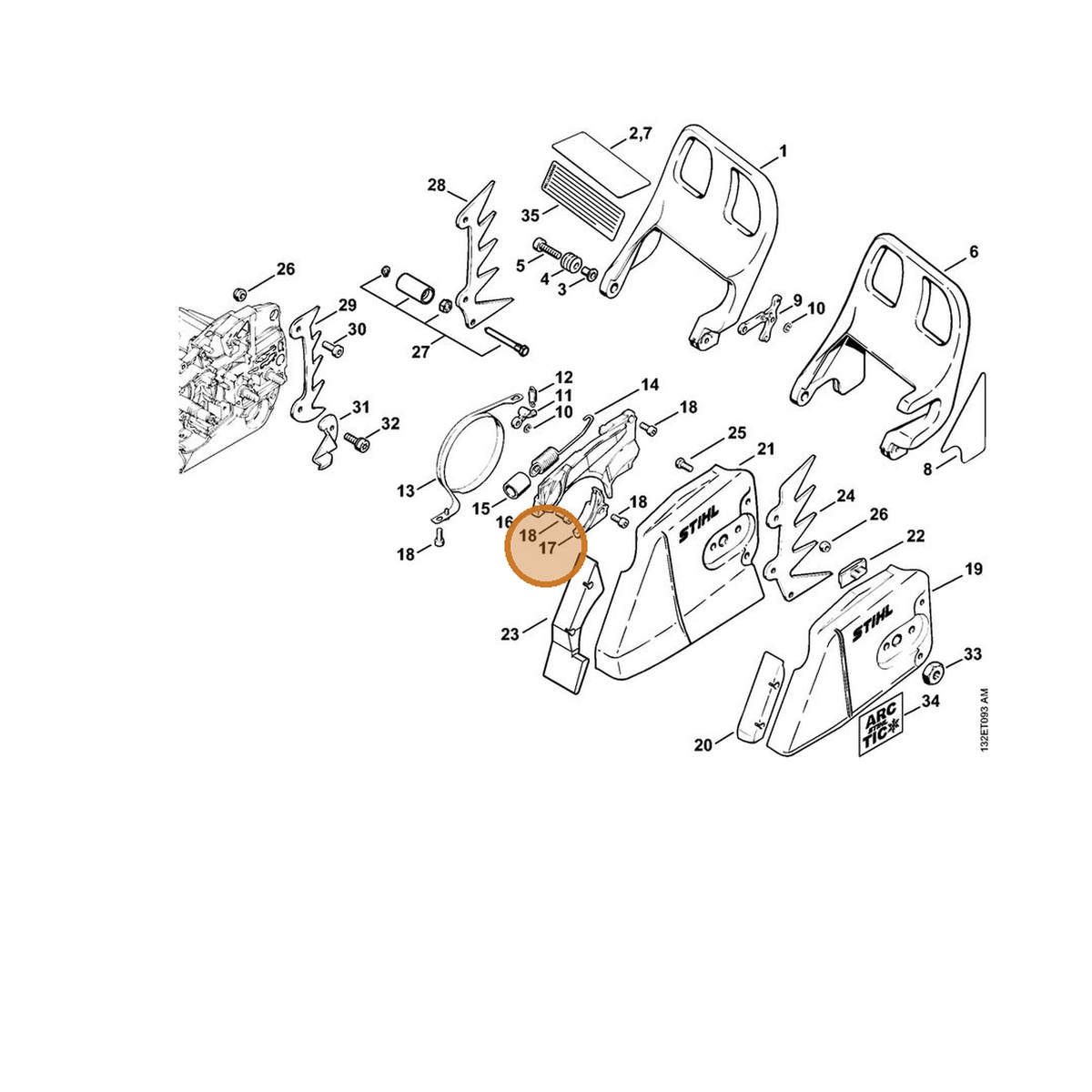 STIHL part 1128-021-1105 — IPL diagram snippet (6x zoom, amber highlight)