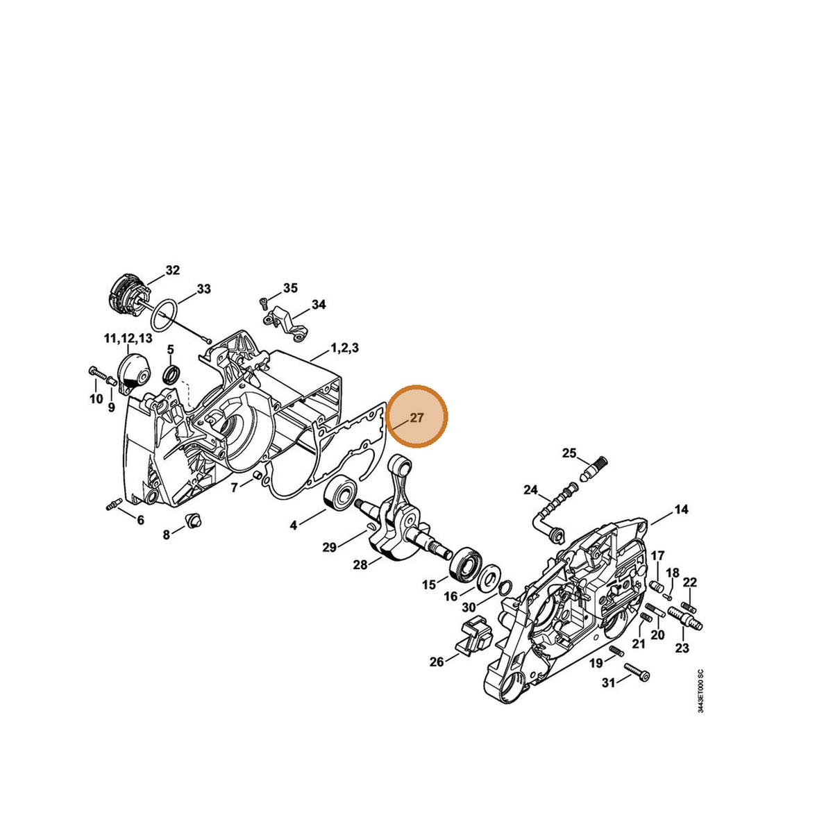 STIHL part 1128-029-0505 — IPL diagram snippet (6x zoom, amber highlight)