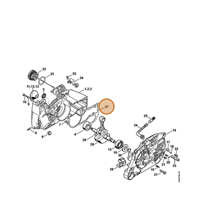 STIHL part 1128-029-0505 — IPL diagram snippet (6x zoom, amber highlight)