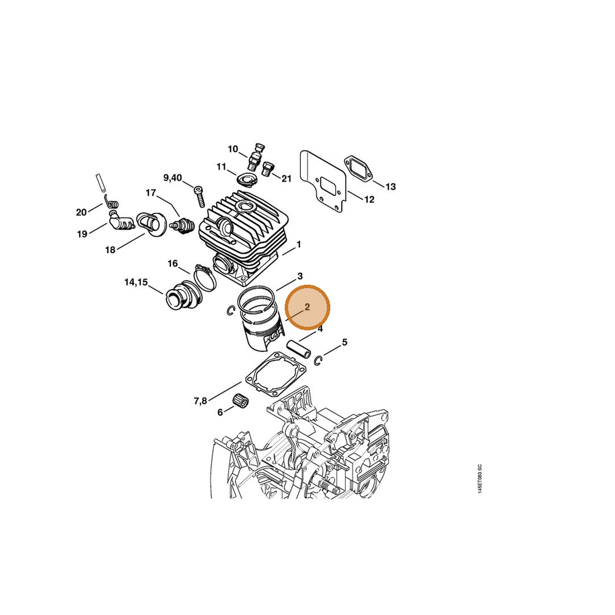 STIHL part 1128-030-2009 — IPL diagram snippet (6x zoom, amber highlight)