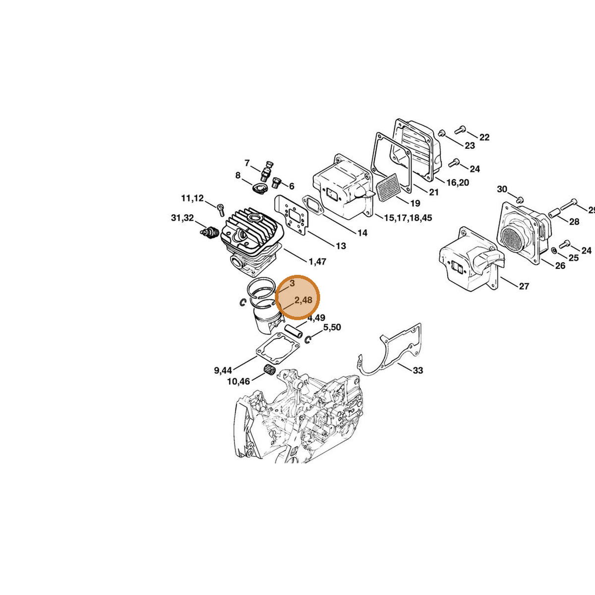 STIHL part 1128-030-2015 — IPL diagram snippet (6x zoom, amber highlight)