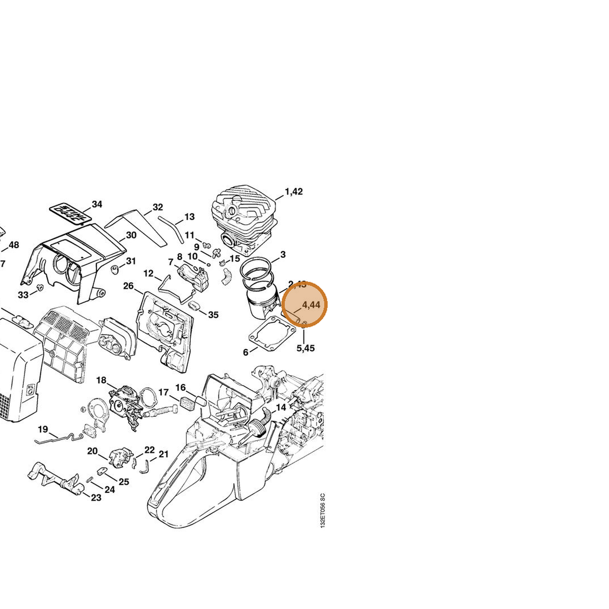 STIHL part 1128-034-1501 — IPL diagram snippet (6x zoom, amber highlight)