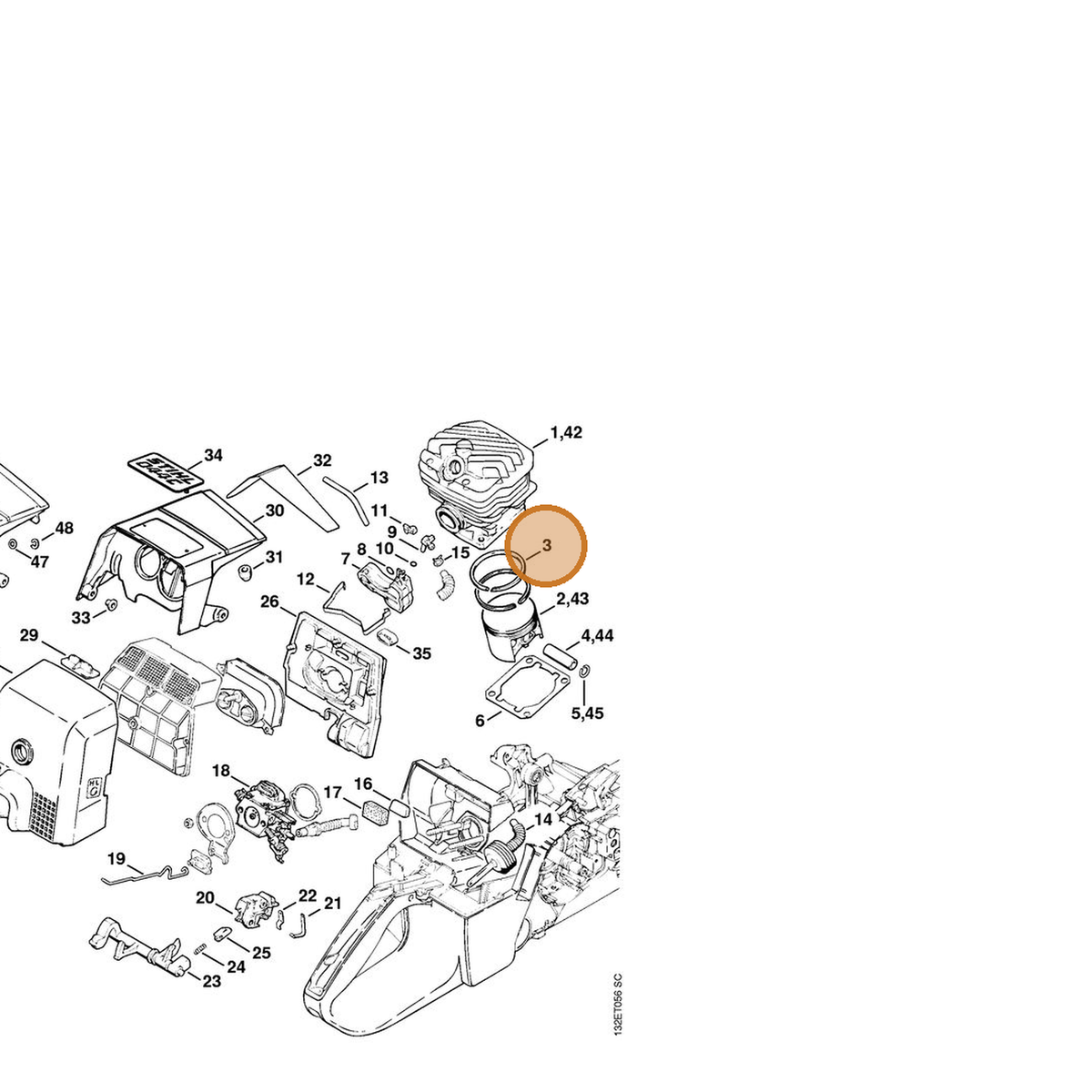 STIHL part 1128-034-3000 — IPL diagram snippet (6x zoom, amber highlight)