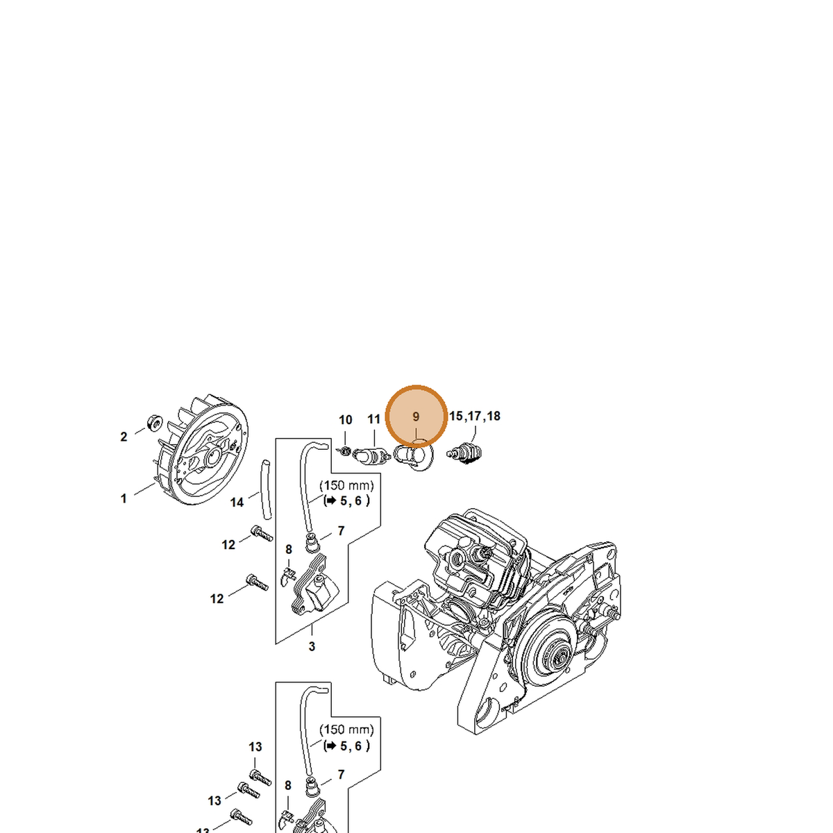 STIHL part 1128-084-1400 — IPL diagram snippet (6x zoom, amber highlight)