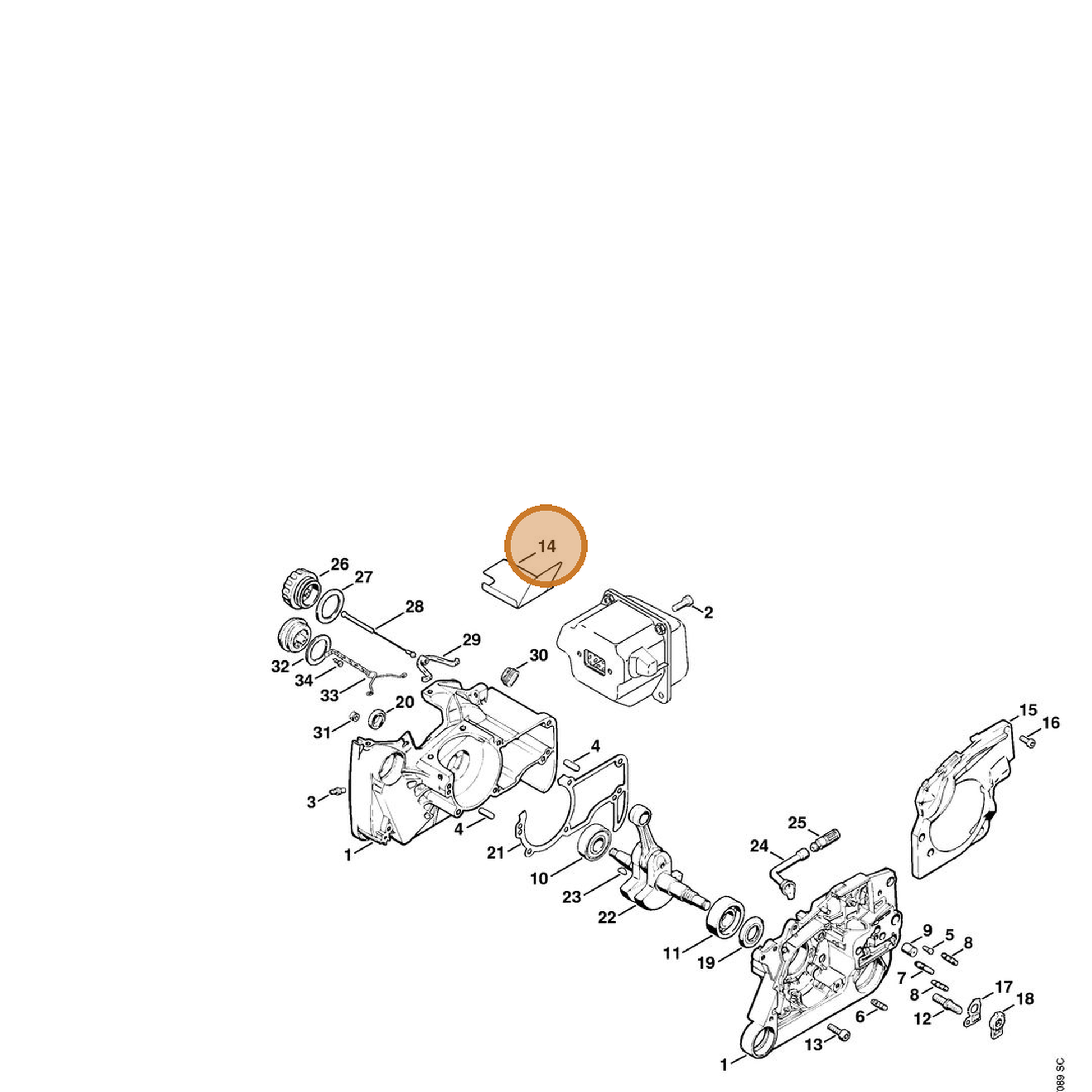 STIHL part 1128-084-8302 — IPL diagram snippet (6x zoom, amber highlight)