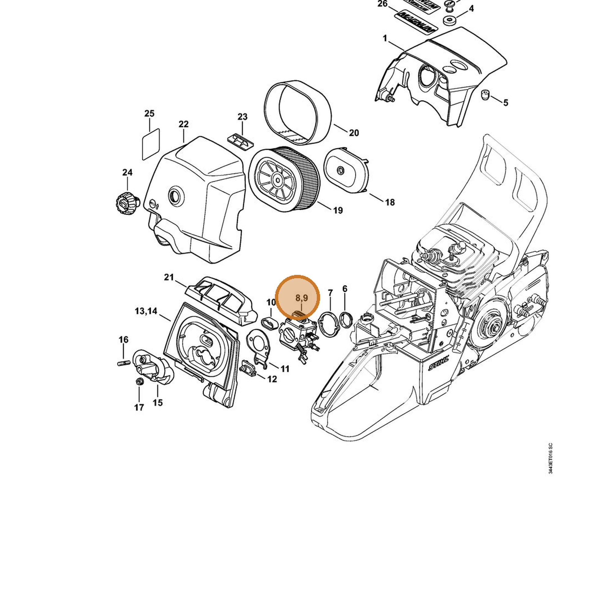 STIHL part 1128-120-0629 — IPL diagram snippet (6x zoom, amber highlight)