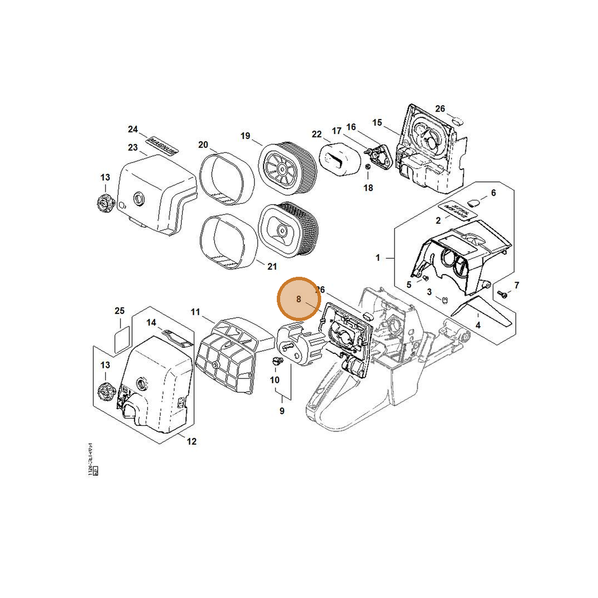 STIHL part 1128-120-1602 — IPL diagram snippet (6x zoom, amber highlight)