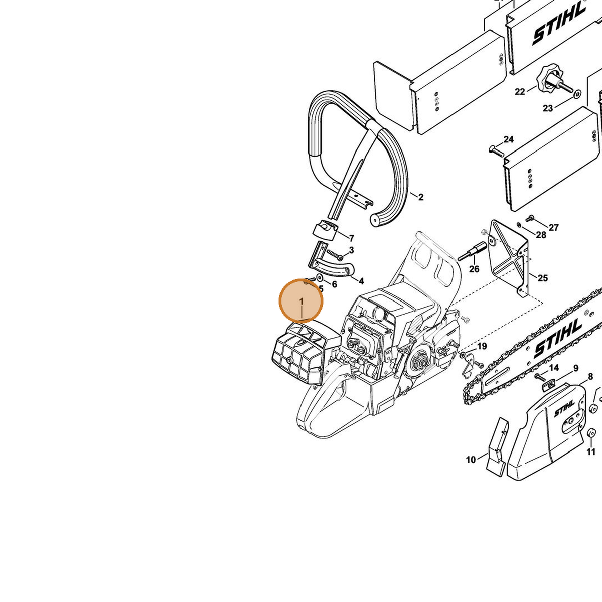 STIHL part 1128-120-1604 — IPL diagram snippet (6x zoom, amber highlight)