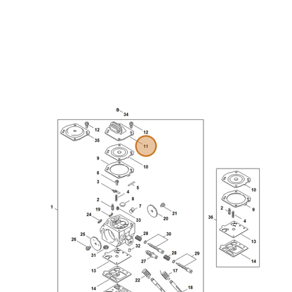 STIHL part 1128-121-0801 — IPL diagram snippet (6x zoom, amber highlight)