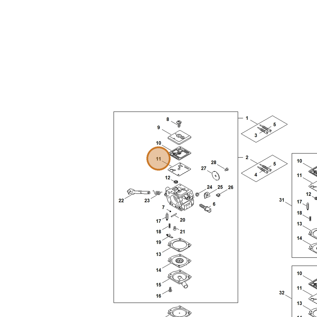 STIHL part 1128-121-4802 — IPL diagram snippet (6x zoom, amber highlight)