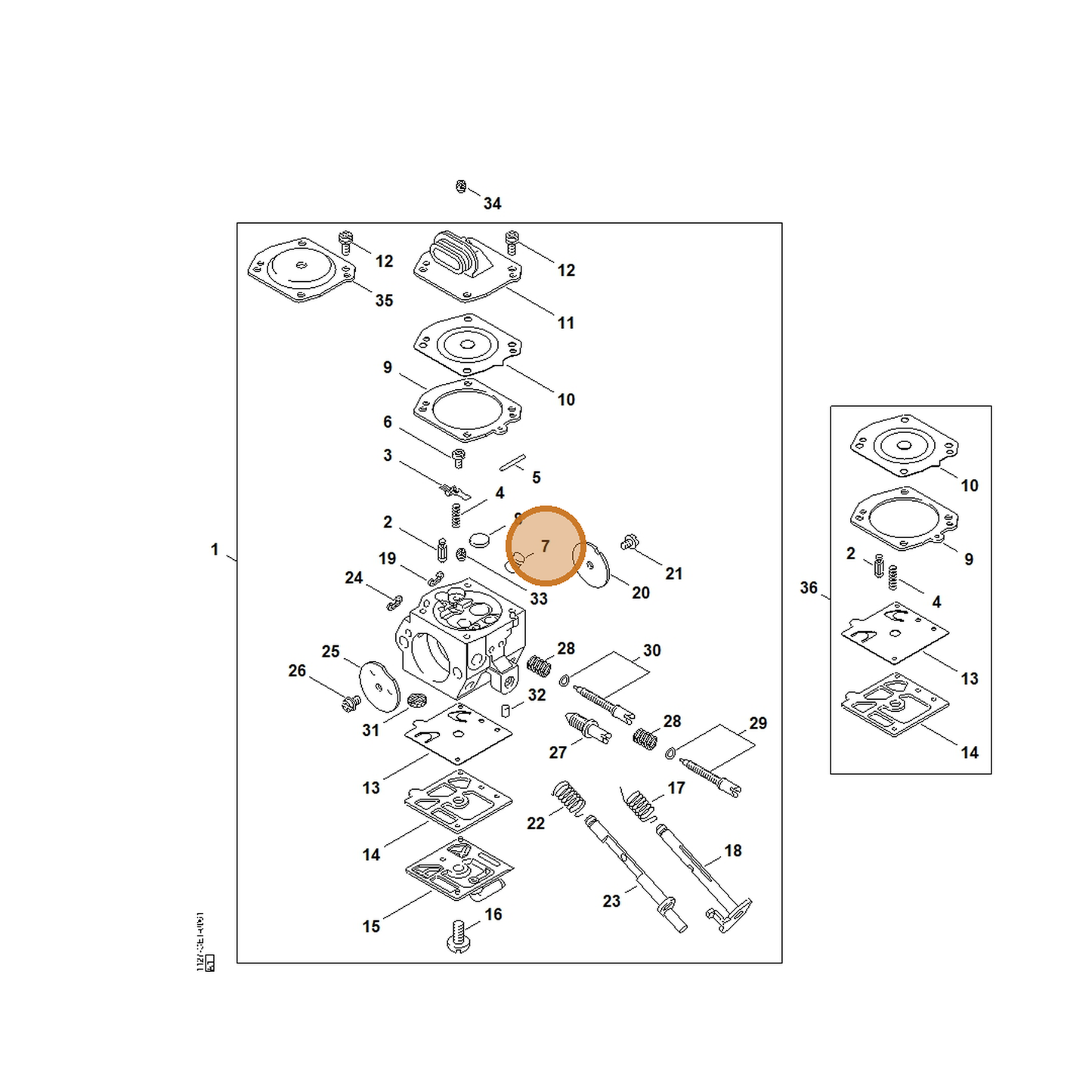 STIHL part 1128-121-5403 — IPL diagram snippet (6x zoom, amber highlight)