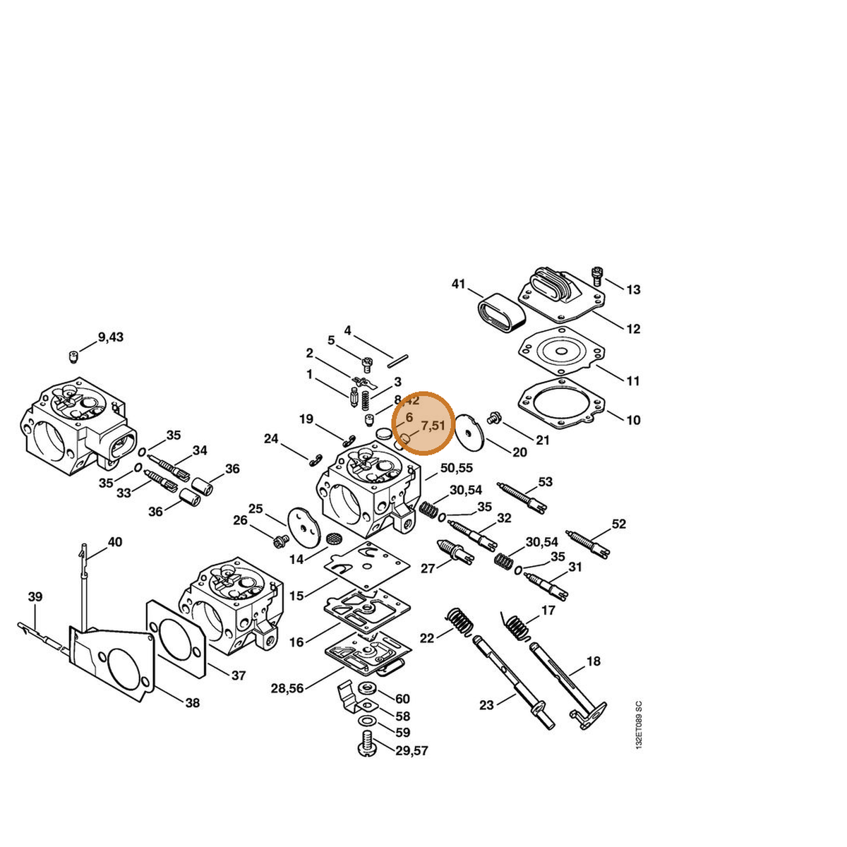 STIHL part 1128-121-5405 — IPL diagram snippet (6x zoom, amber highlight)