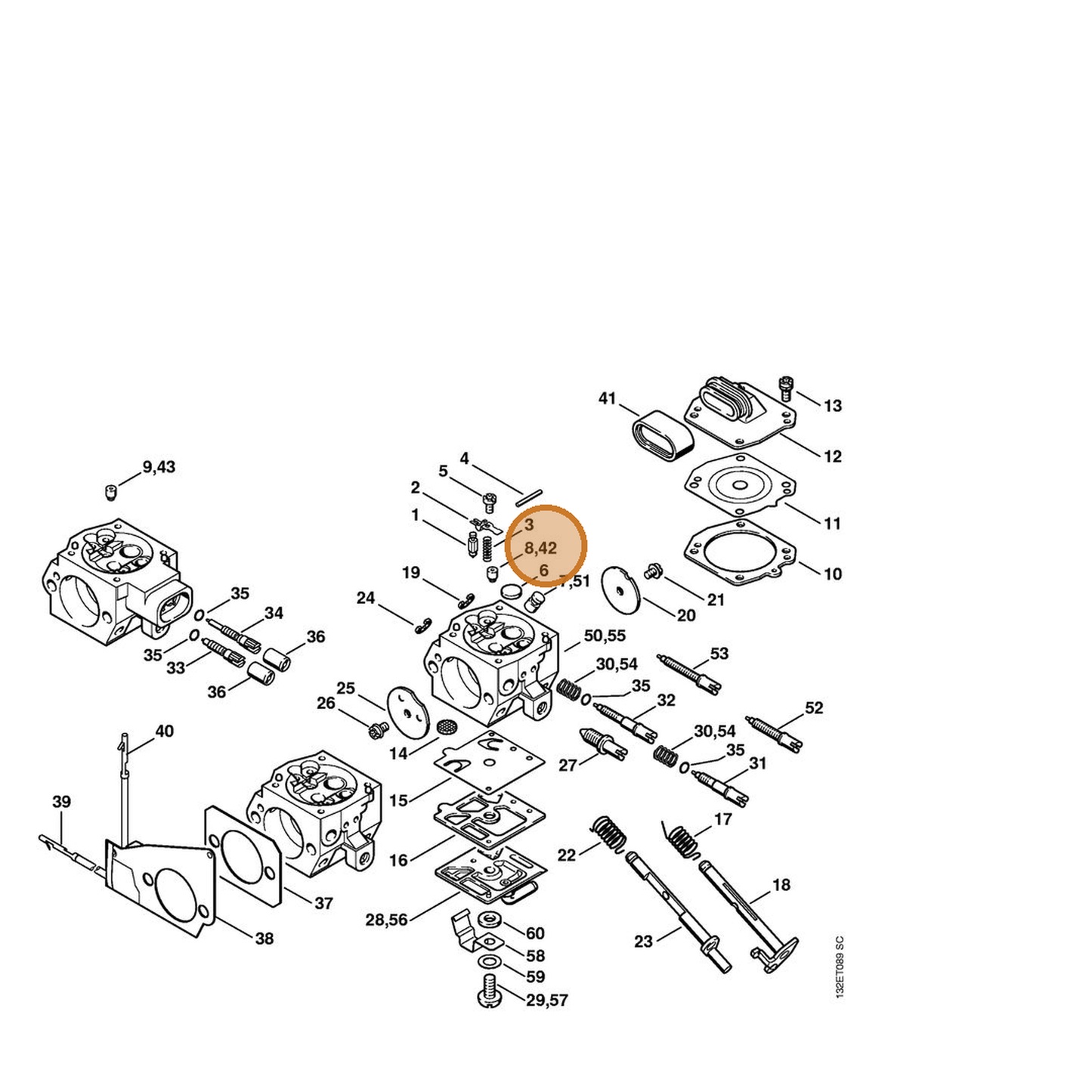 STIHL part 1128-121-5605 — IPL diagram snippet (6x zoom, amber highlight)