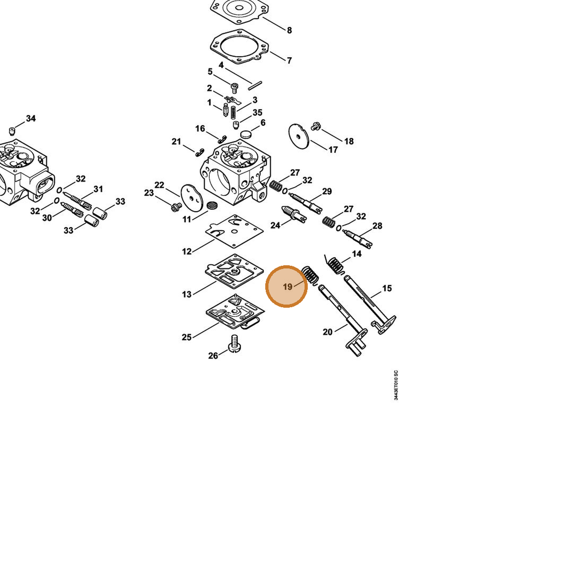 STIHL part 1128-122-3207 — IPL diagram snippet (6x zoom, amber highlight)