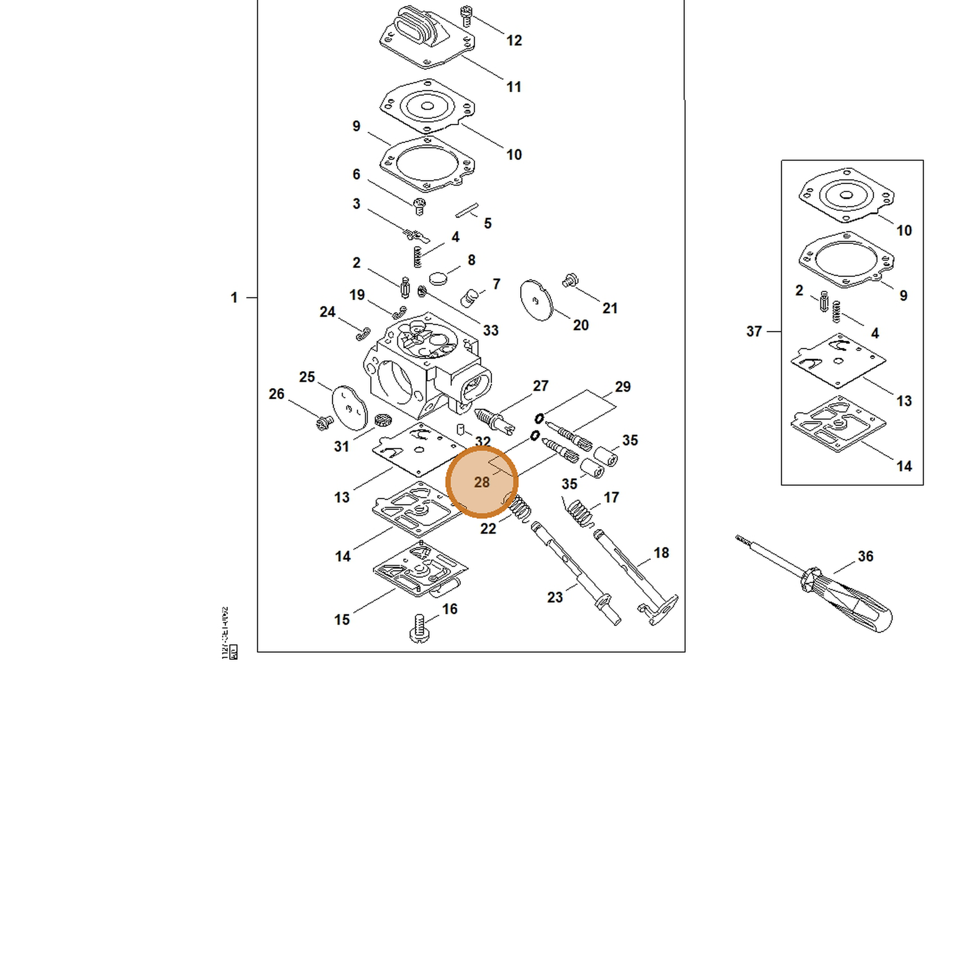 STIHL part 1128-122-6703 — IPL diagram snippet (6x zoom, amber highlight)
