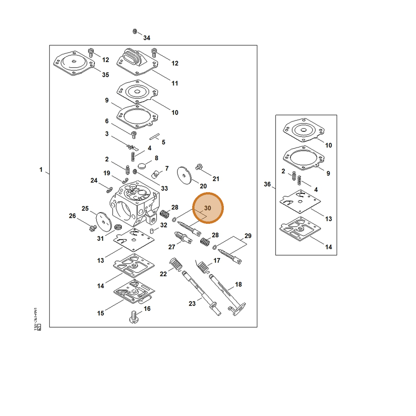 STIHL part 1128-122-6803 — IPL diagram snippet (6x zoom, amber highlight)